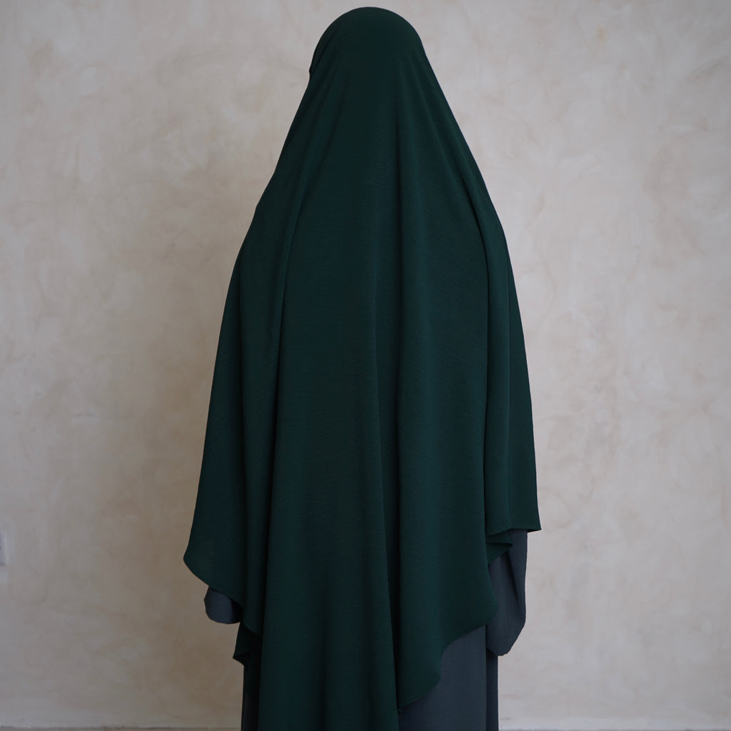 Extra Long Crepe Bottle Green Khimar with Niqab Ties