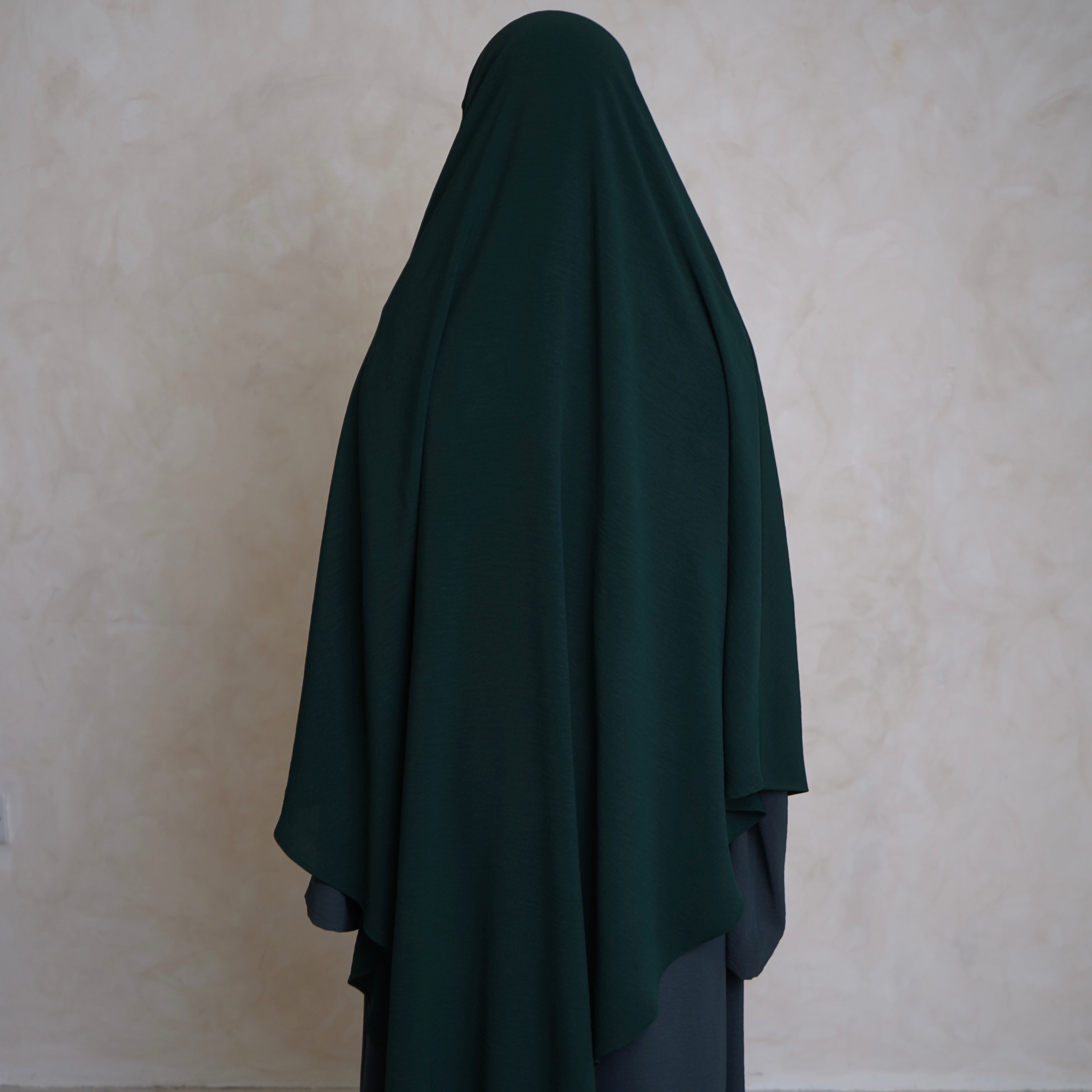 Extra Long Crepe Bottle Green Khimar with Niqab Ties