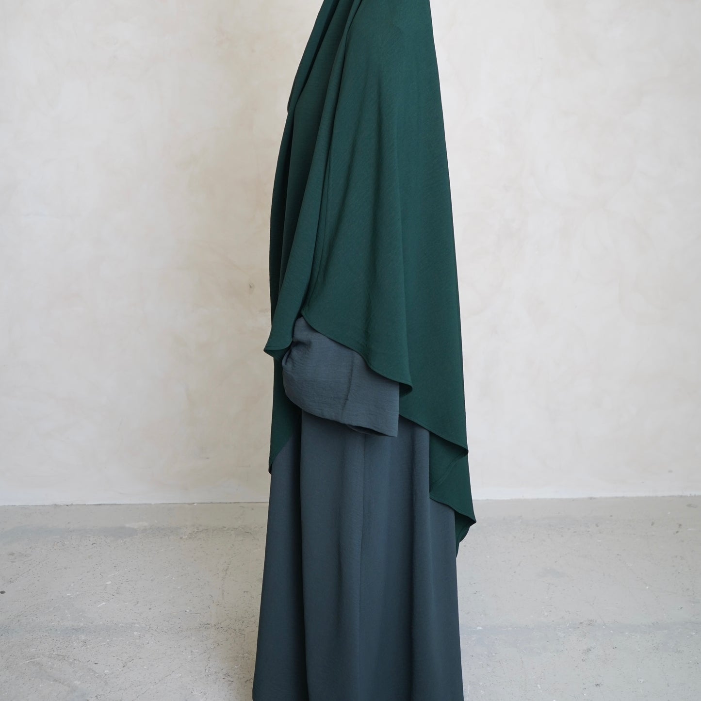 Bottle Green Crepe Khimar with Niqab Ties