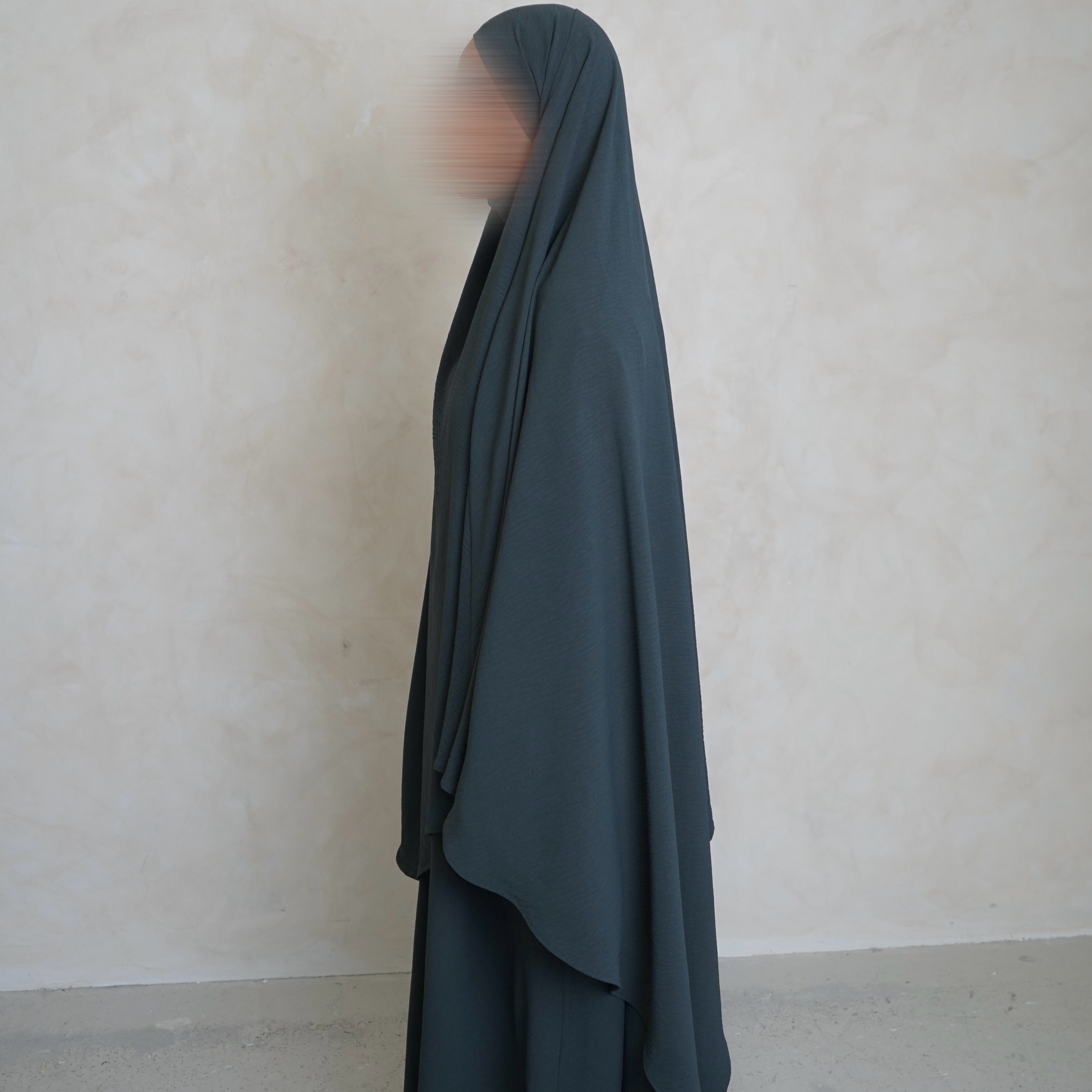 Teal Crepe Khimar with Niqab Ties