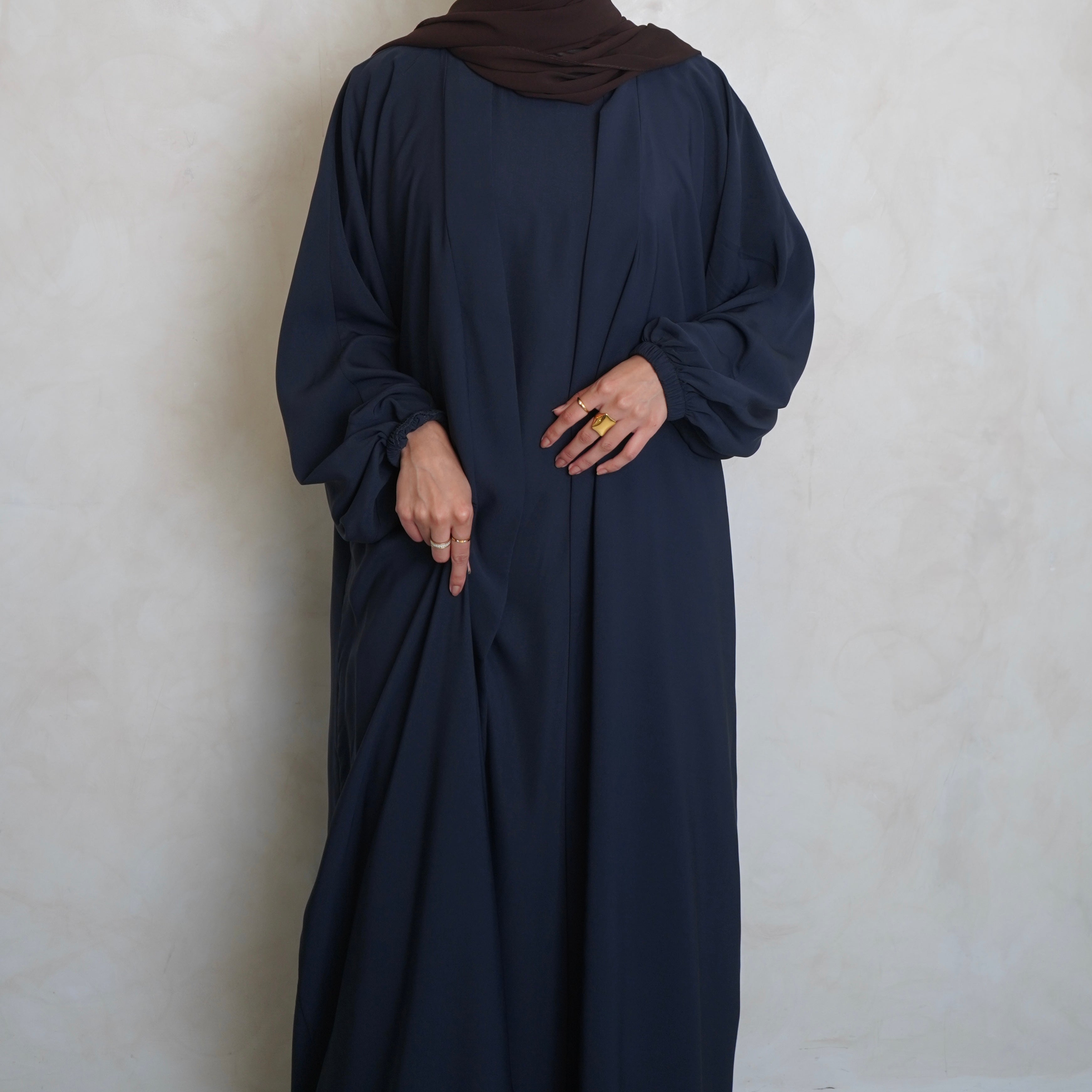 Cuffed Nubo Abaya Set Navy Grey