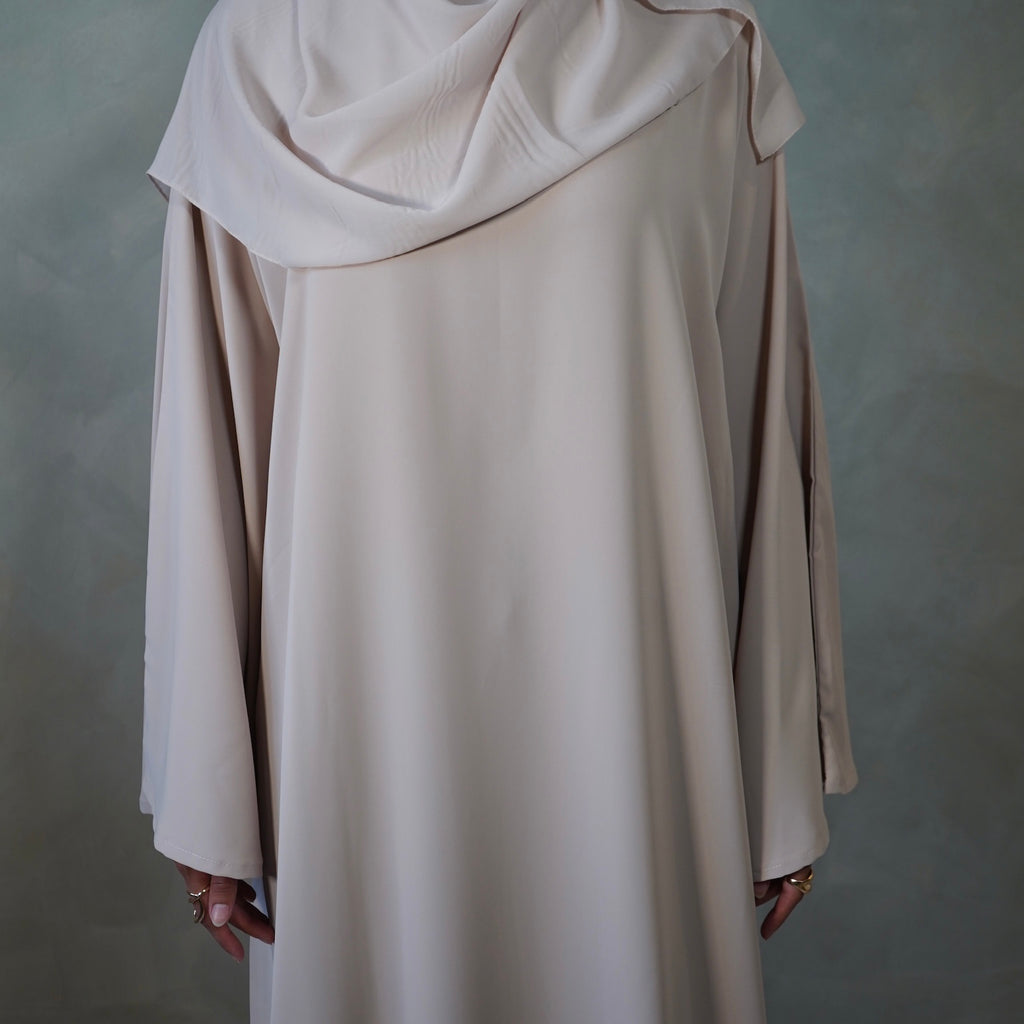 Warm Beige Bell Sleeve Abaya with Sheila Hijab
