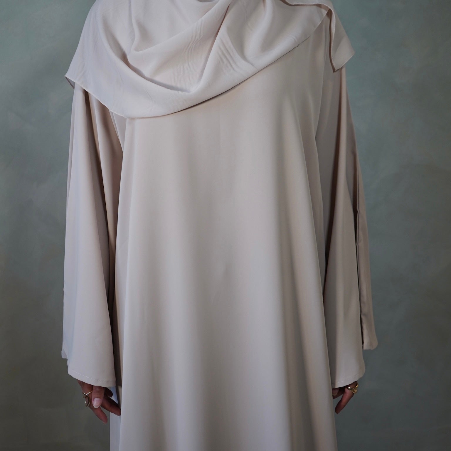 Warm Beige Bell Sleeve Abaya with Sheila Hijab
