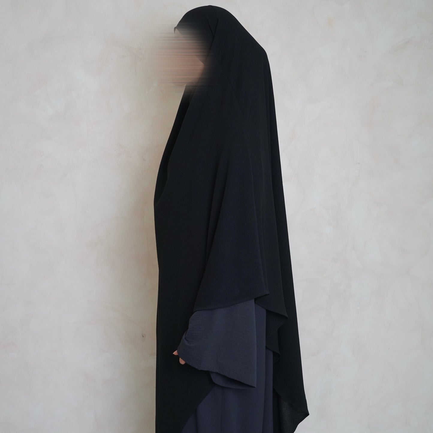 Extra Long Crepe Black Khimar with Niqab Ties