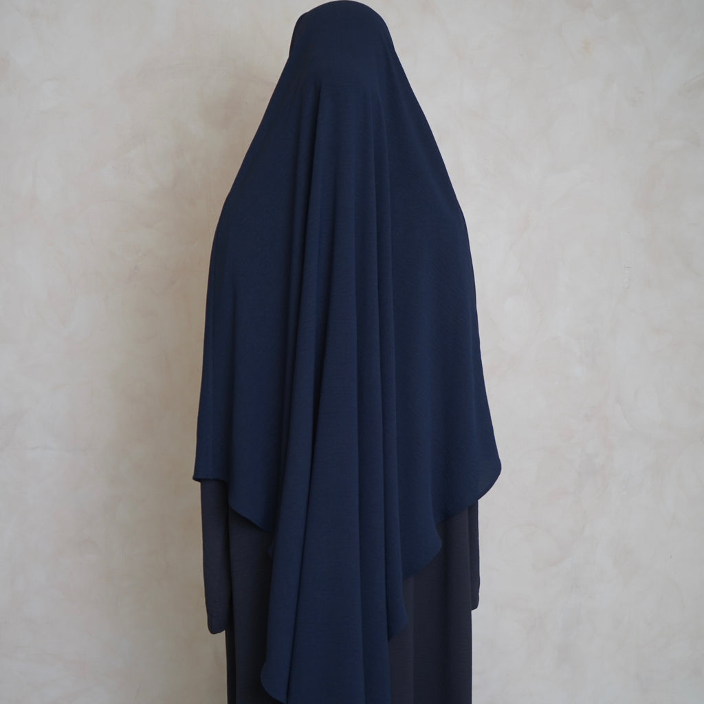 Extra Long Crepe Navy Blue Khimar with Niqab Ties