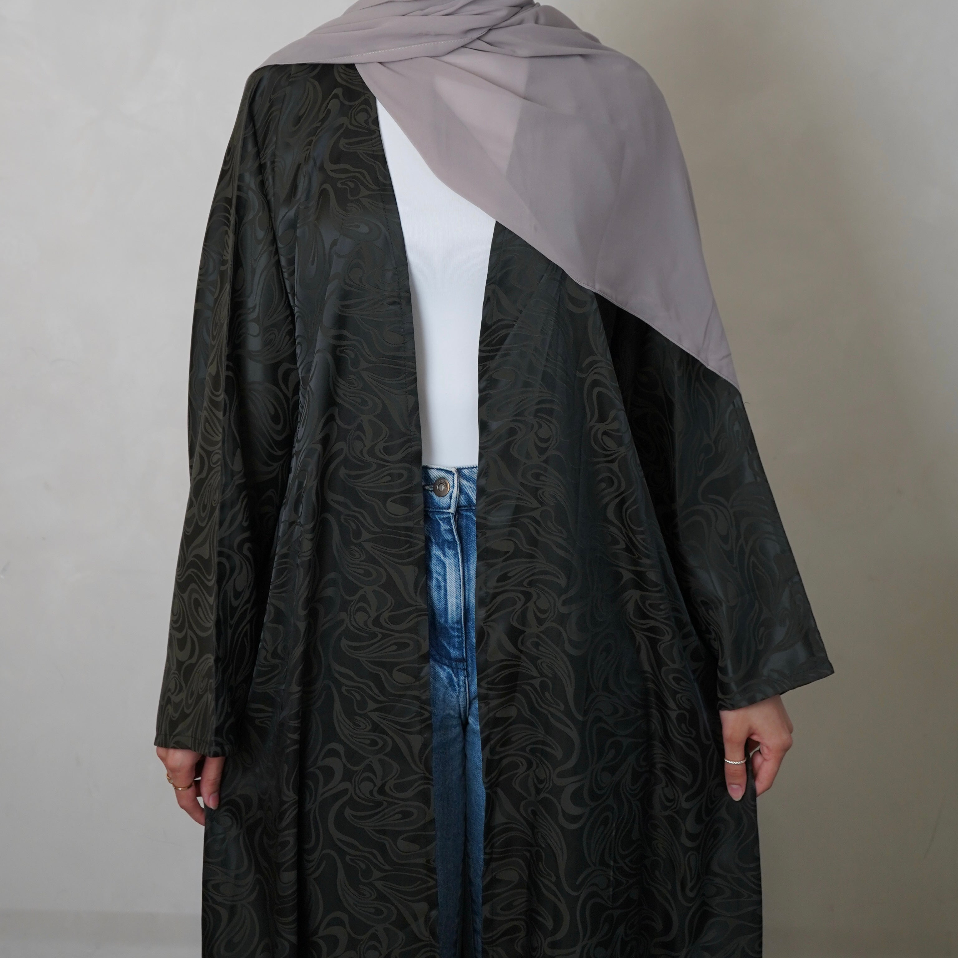 Jacquard Green Open Abaya