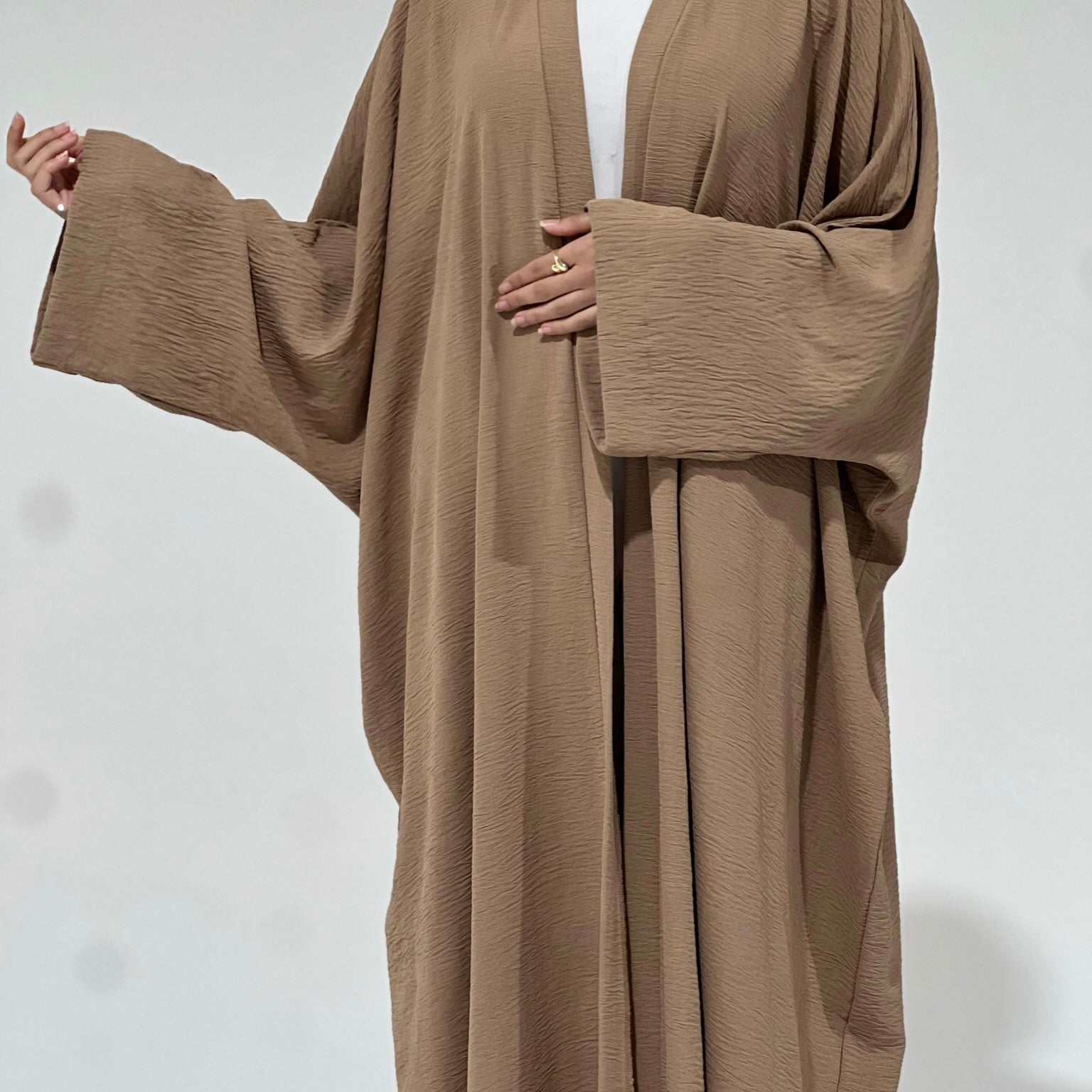 Crepe Flowy Cloak Abaya Cream