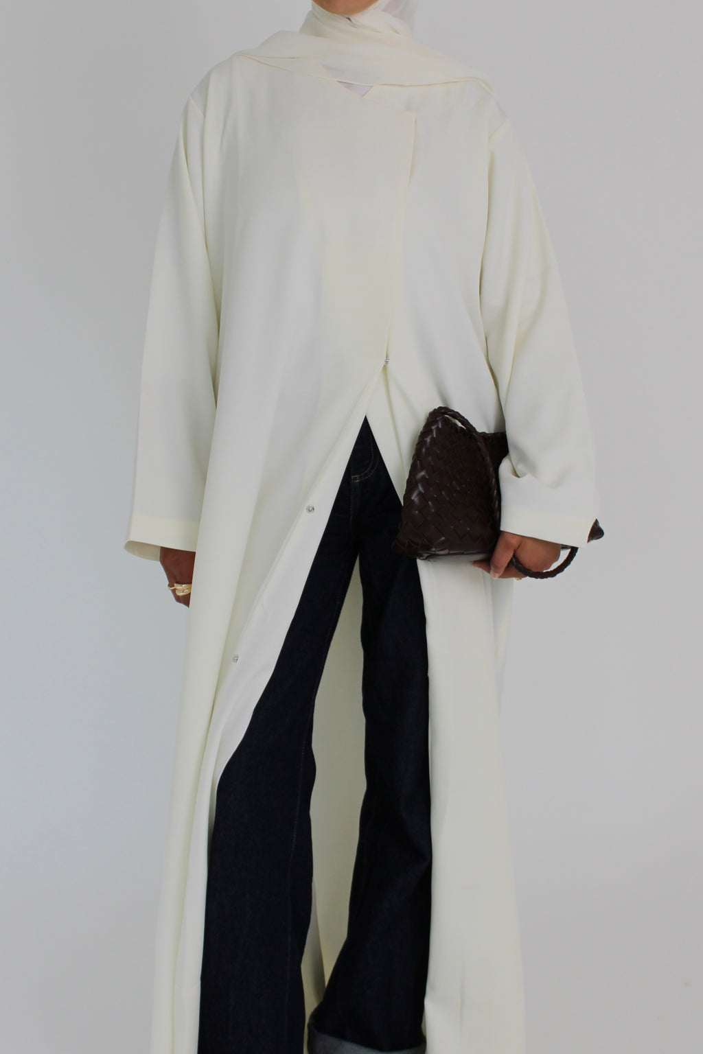 Ivory Draped Coat with Matching Sheila Hijab