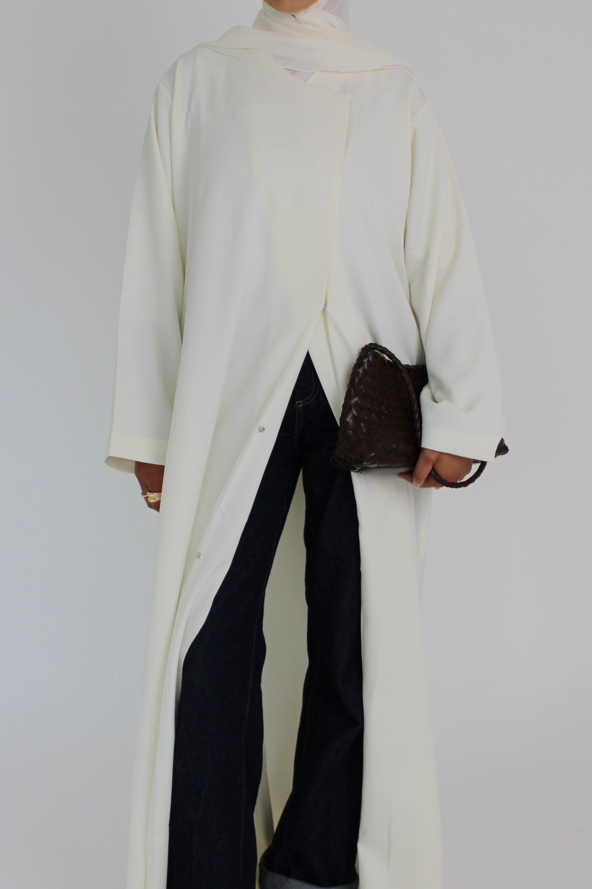 Ivory Draped Coat with Matching Sheila Hijab