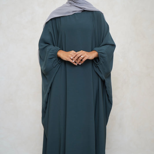 Cuffed Norah Batwing Jilbaya Teal Grey