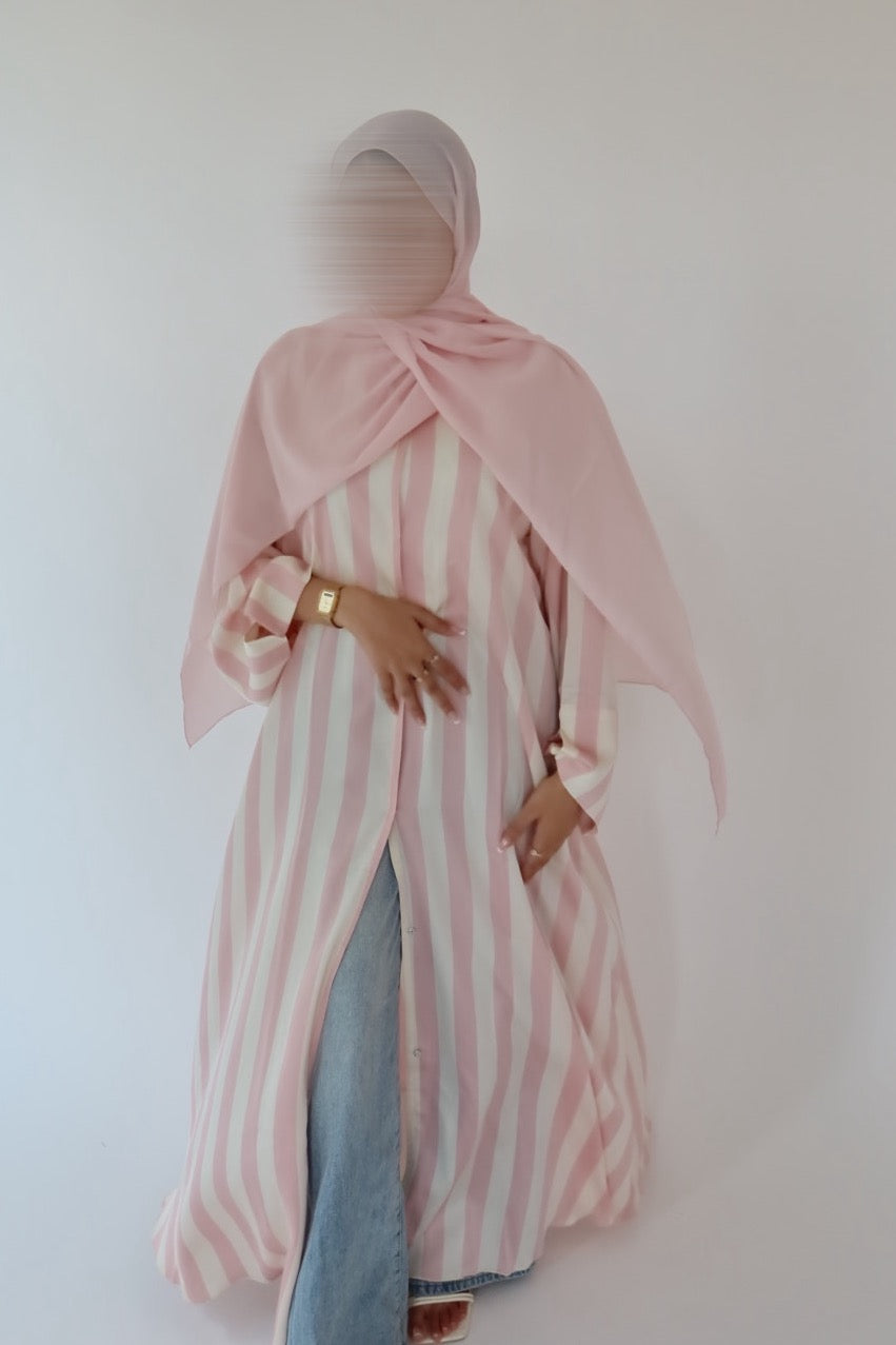 Candy Pink Stripe abaya with matching scarf