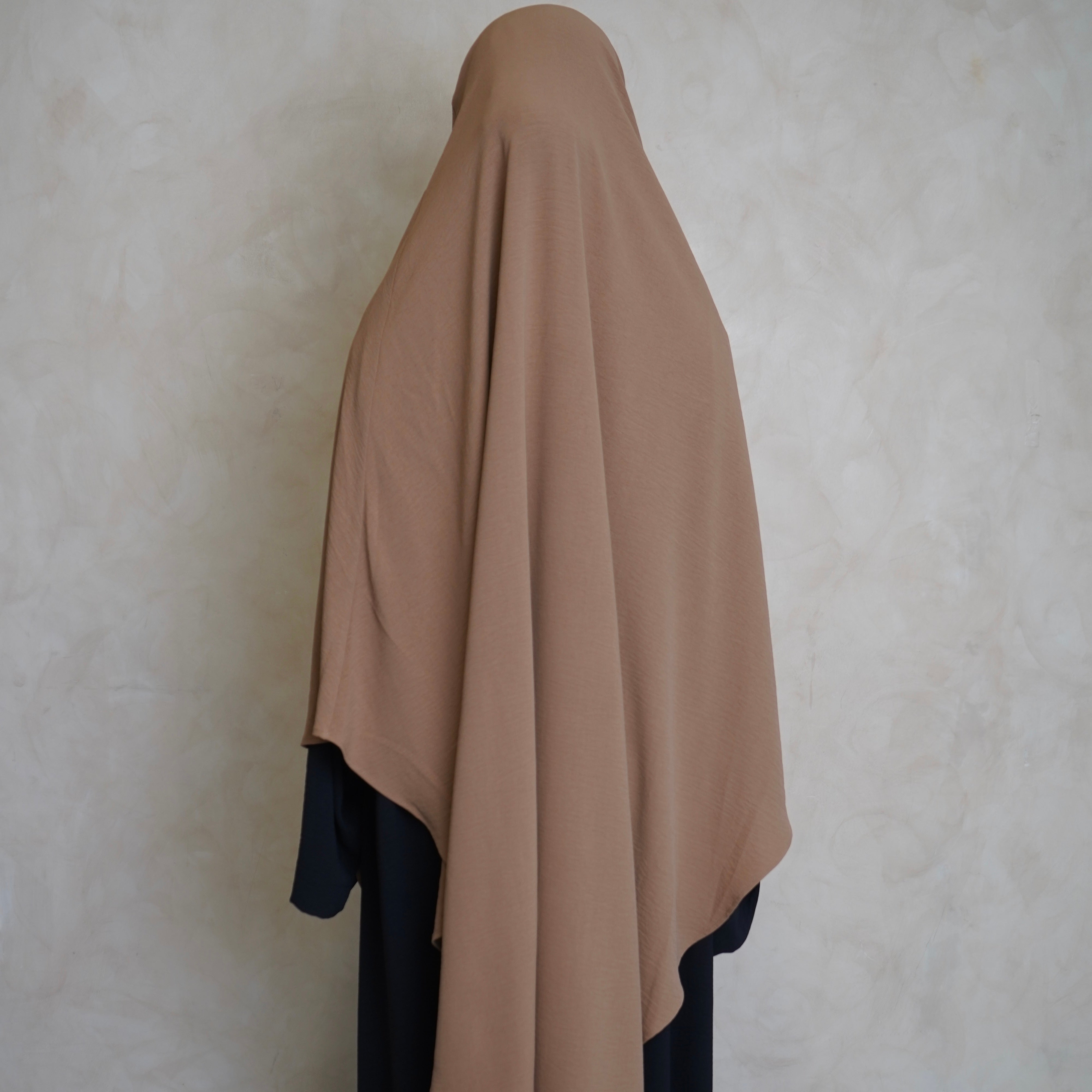 Extra Long Crepe Cream Khimar with Niqab Ties