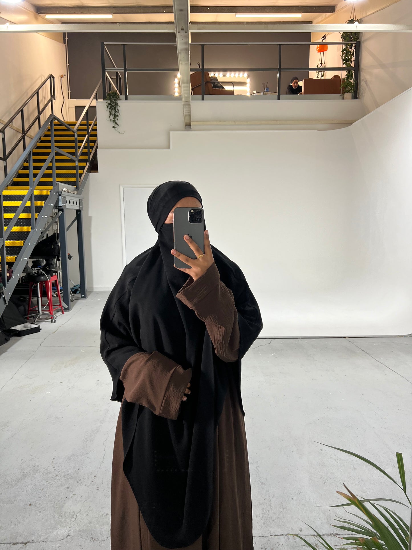 Black Crepe Khimar with Niqab Ties