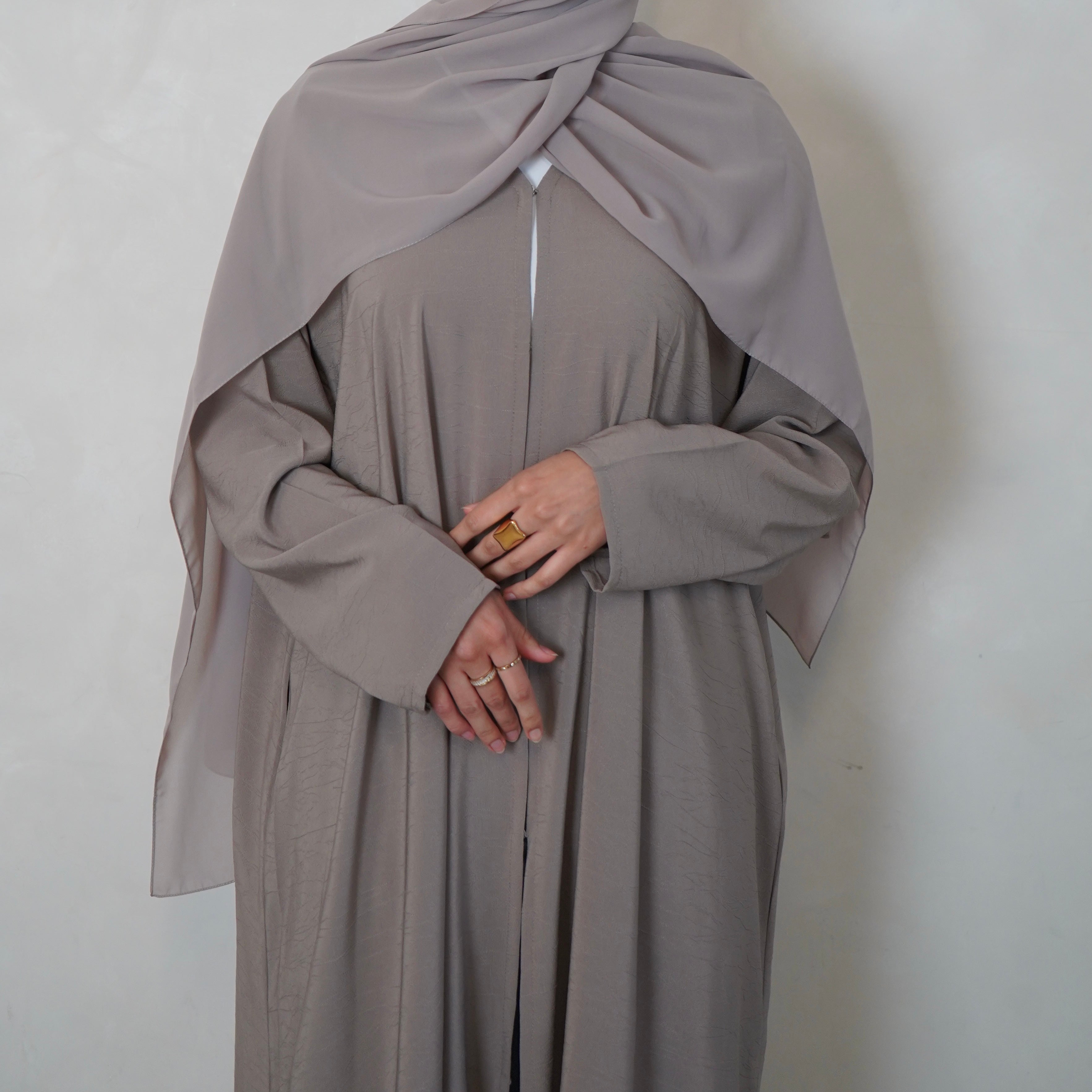 Textured Stone Open Abaya with Scarf