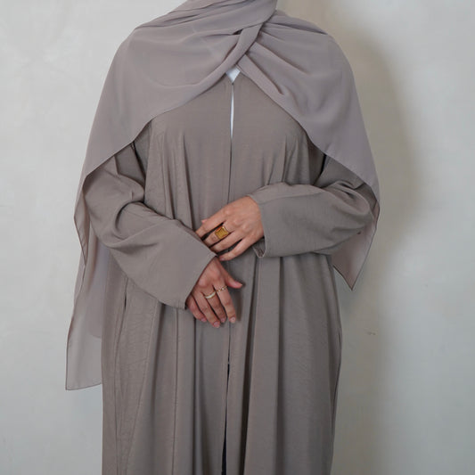 Textured Stone Open Abaya with Scarf