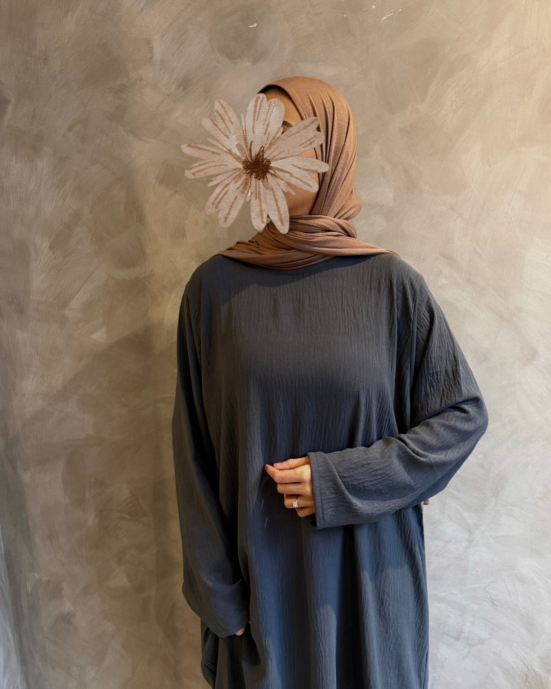 Long Sleeve Slip Dress Dark Grey