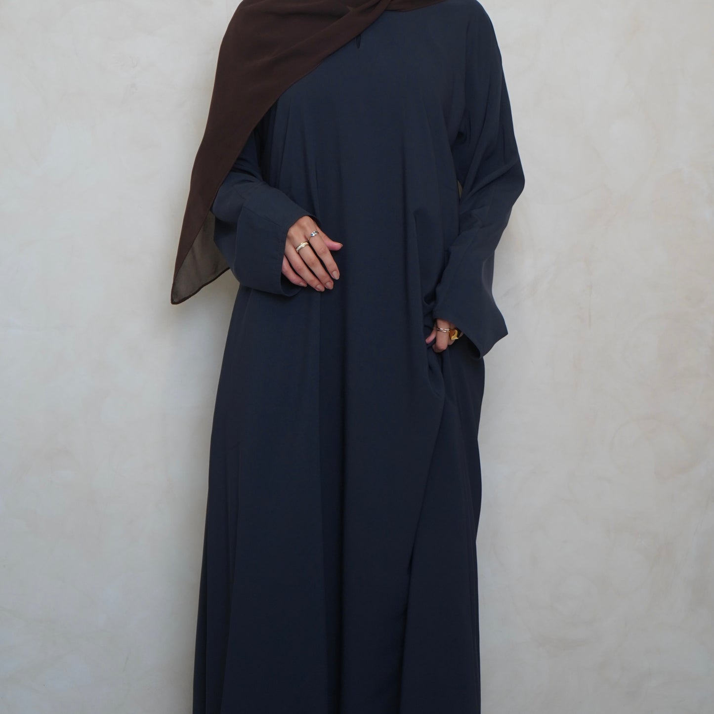 Classic A Line Abaya Navy Grey