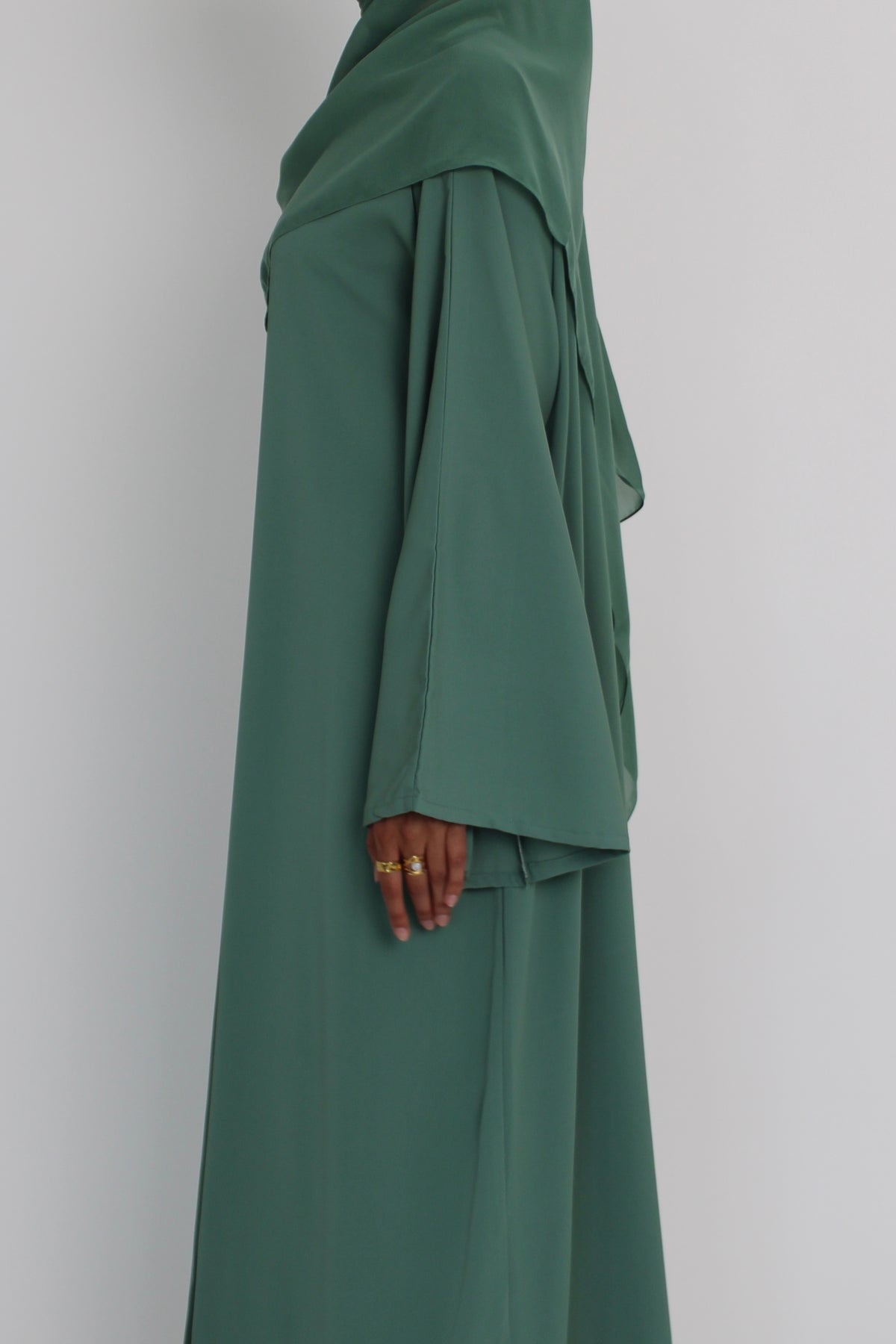 Sage Mist Bell Sleeve Abaya with hijab