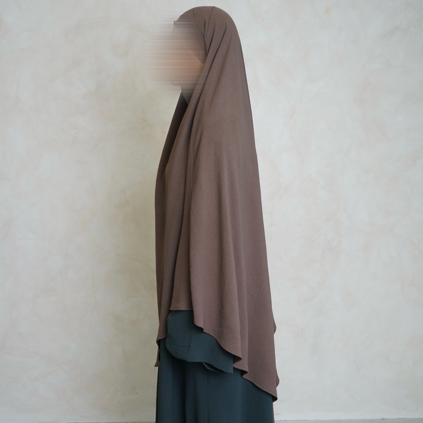 Brown Crepe Khimar with Niqab Ties