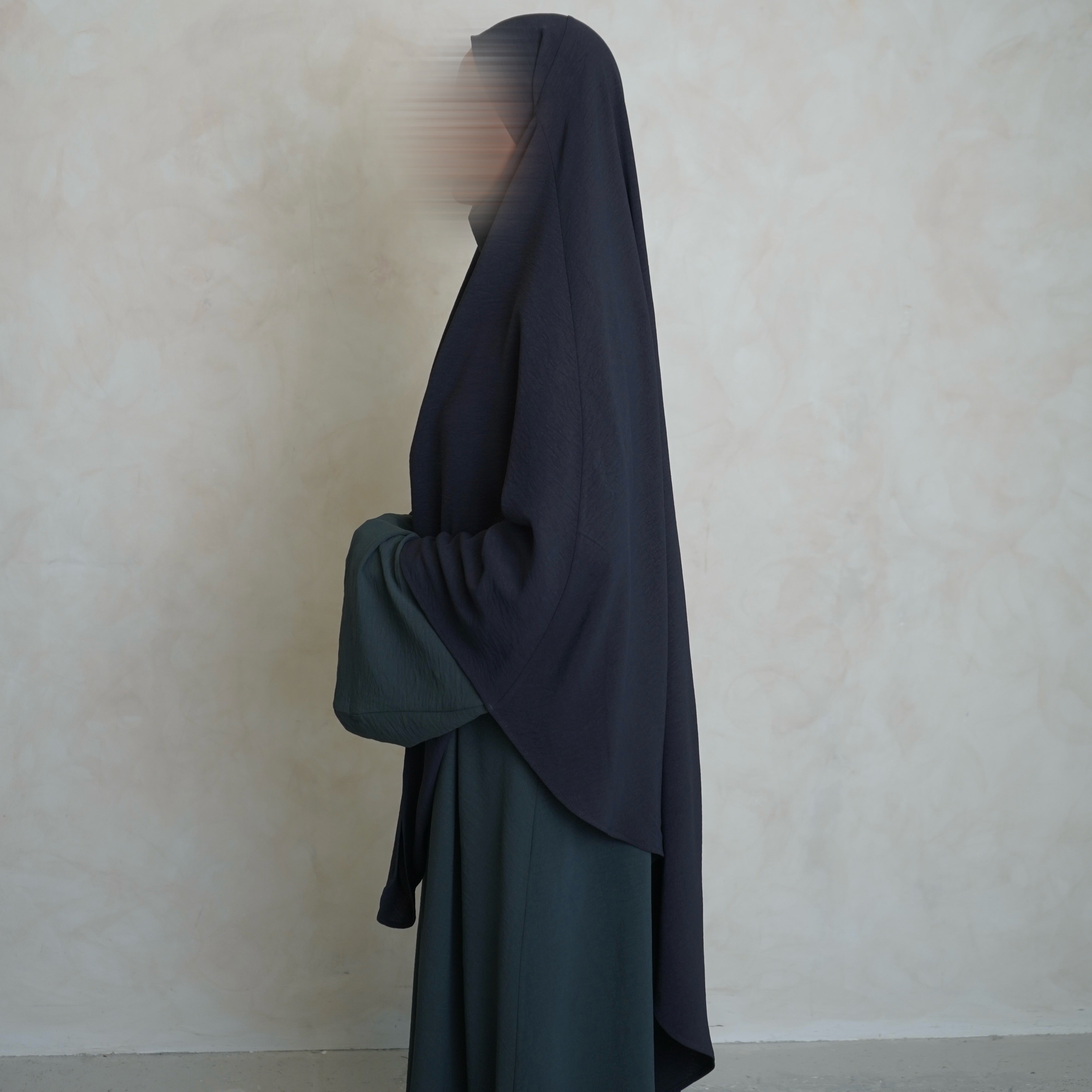 Navy Grey Crepe with Khimar Niqab Ties