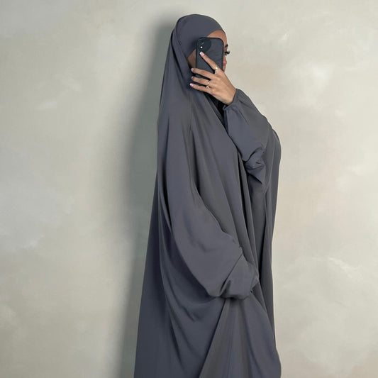 1pc Jilbab with Niqab Ties Light Grey