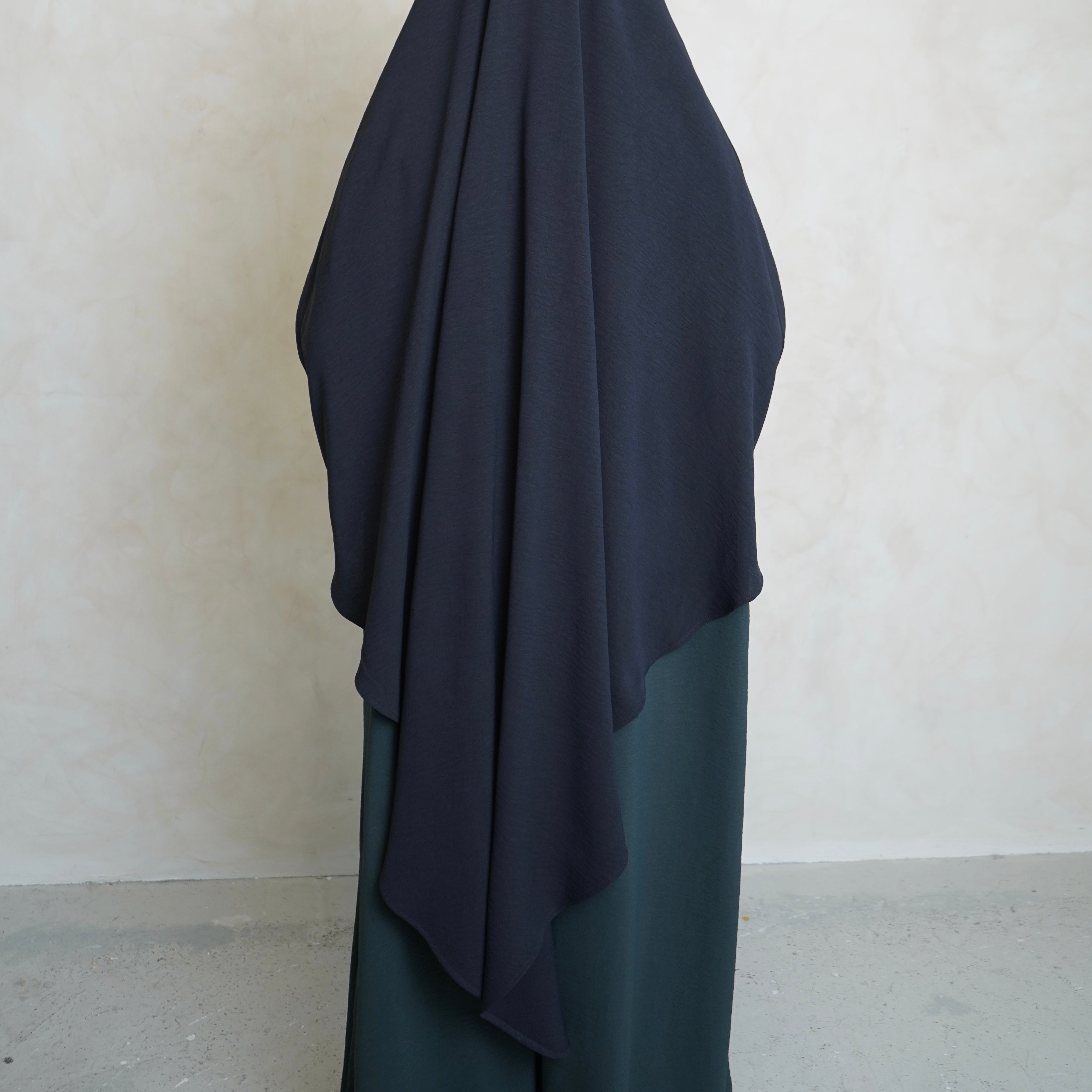 Navy Grey Crepe with Khimar Niqab Ties