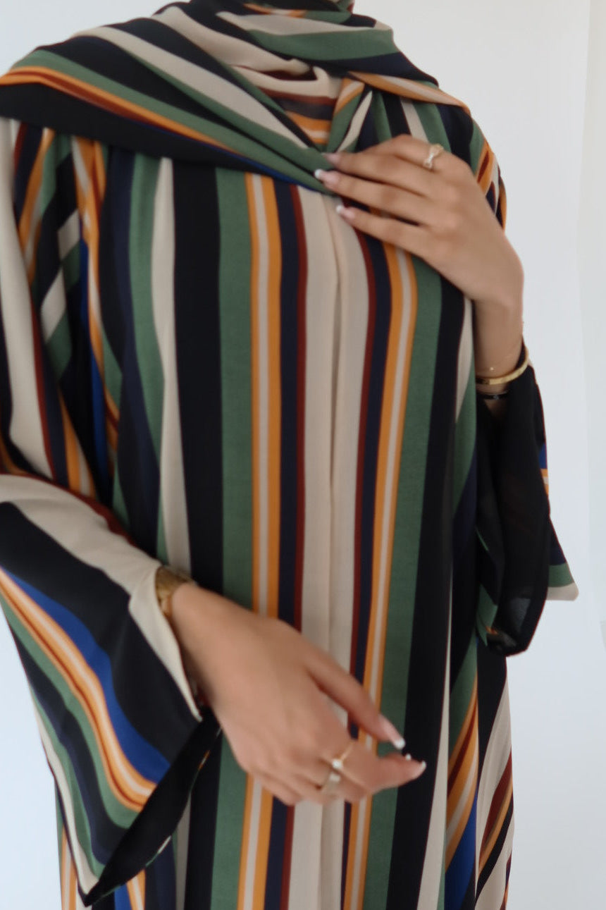 Forest Stripe print abaya with matching scarf