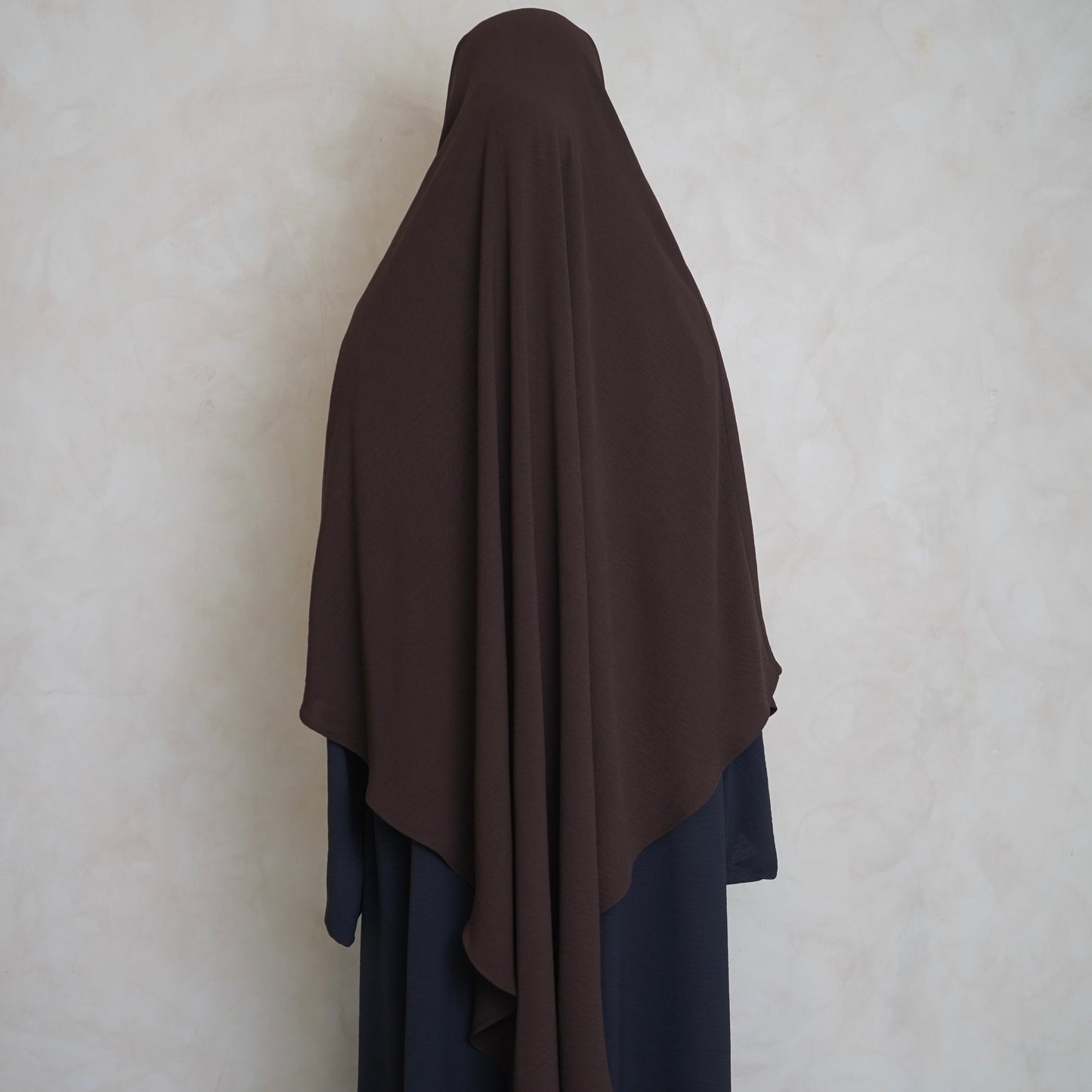 Extra Long Crepe Choc Brown Khimar with Niqab Ties