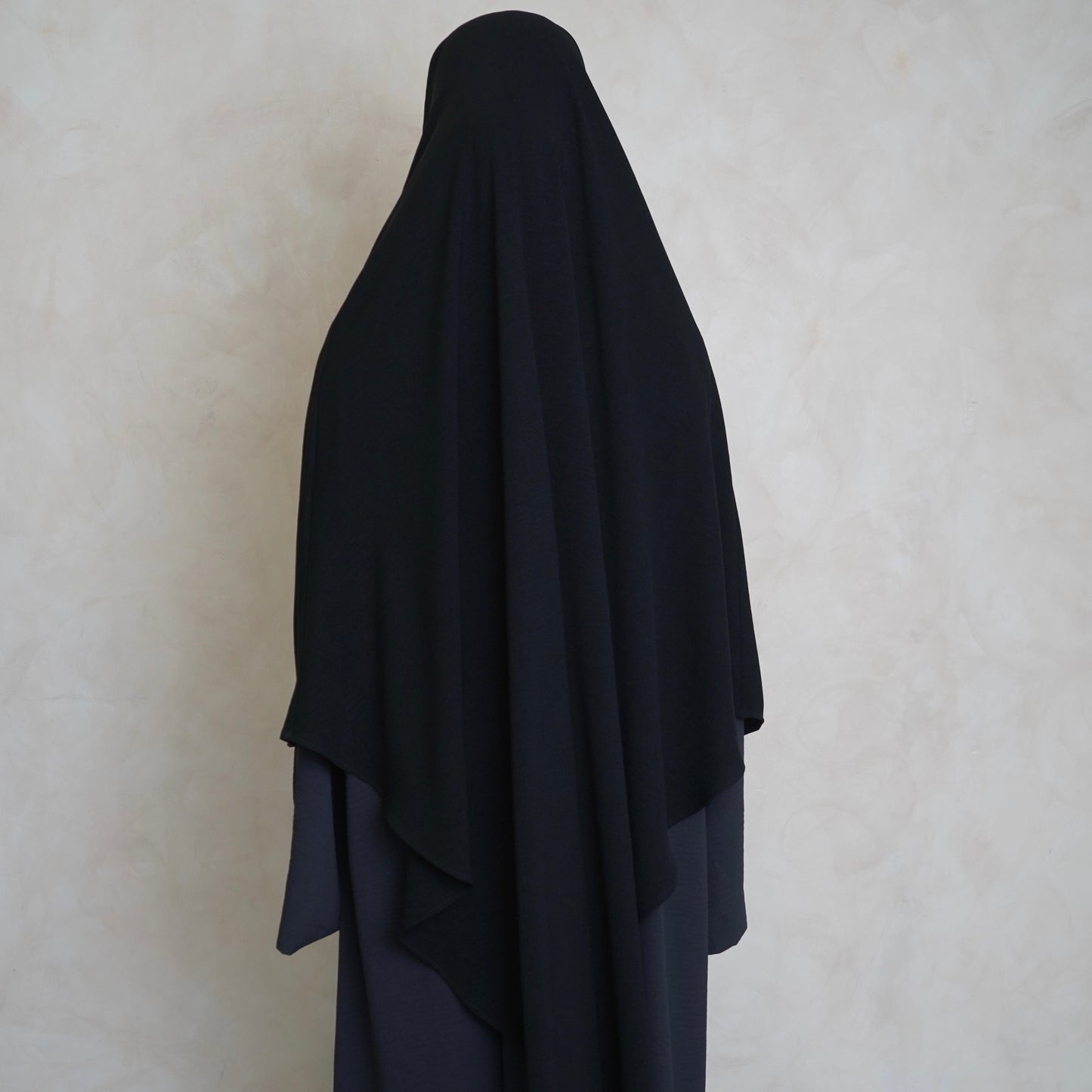 Extra Long Crepe Black Khimar with Niqab Ties