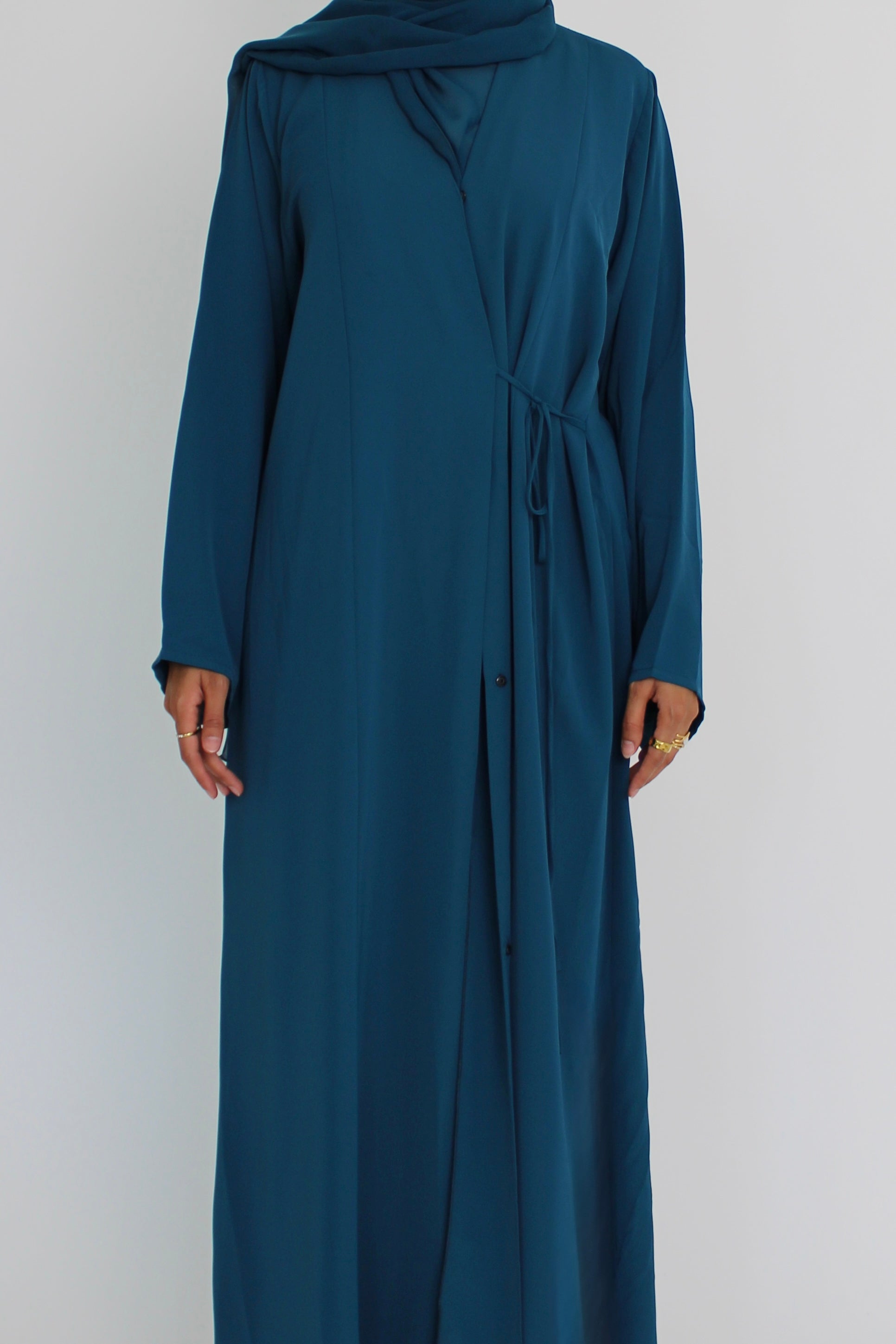 Sea Teal Tie Abaya with Matching Sheila Scarf