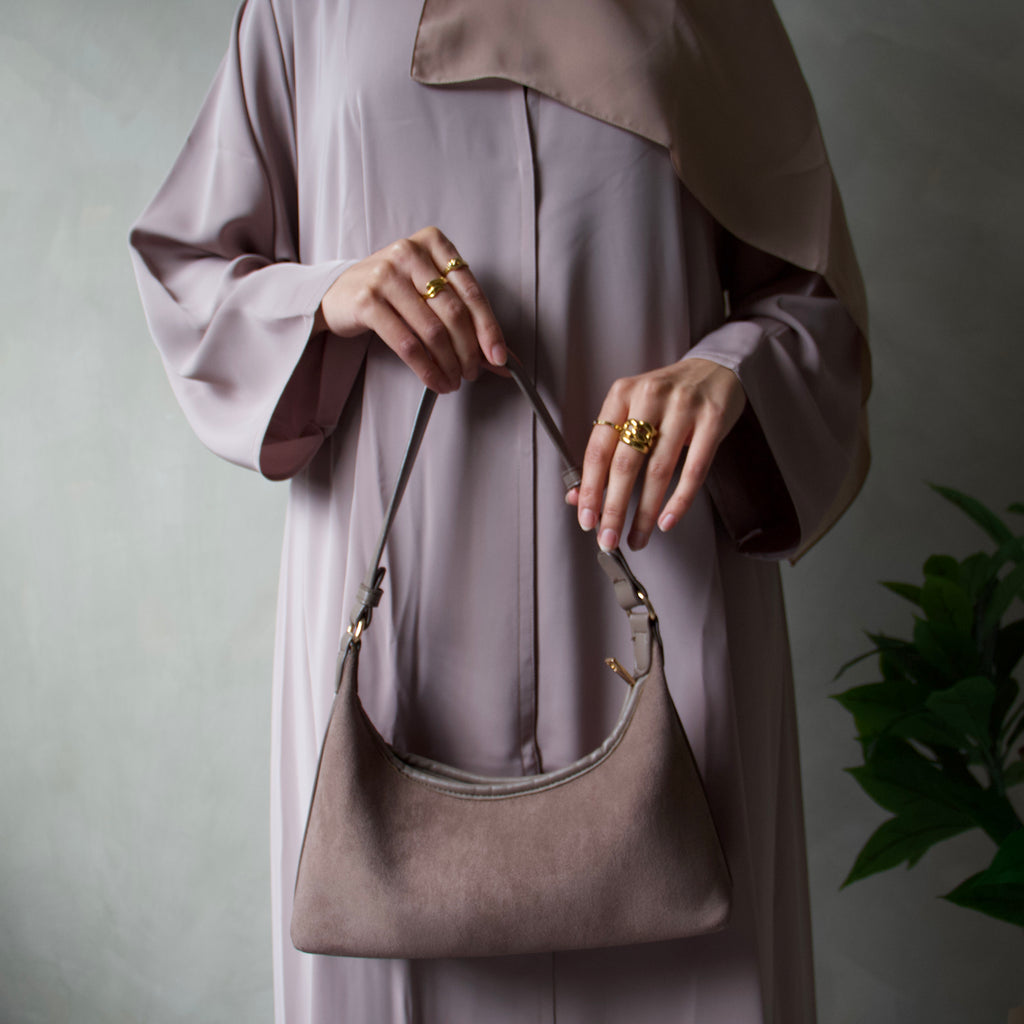 Soft taupe abaya with sheila headscarf
