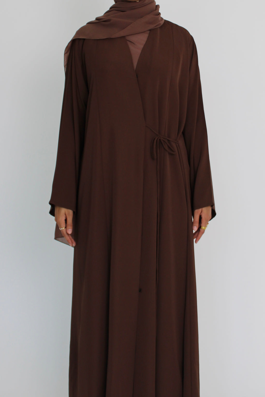 Brown Tie Abaya with Matching Sheila Scarf