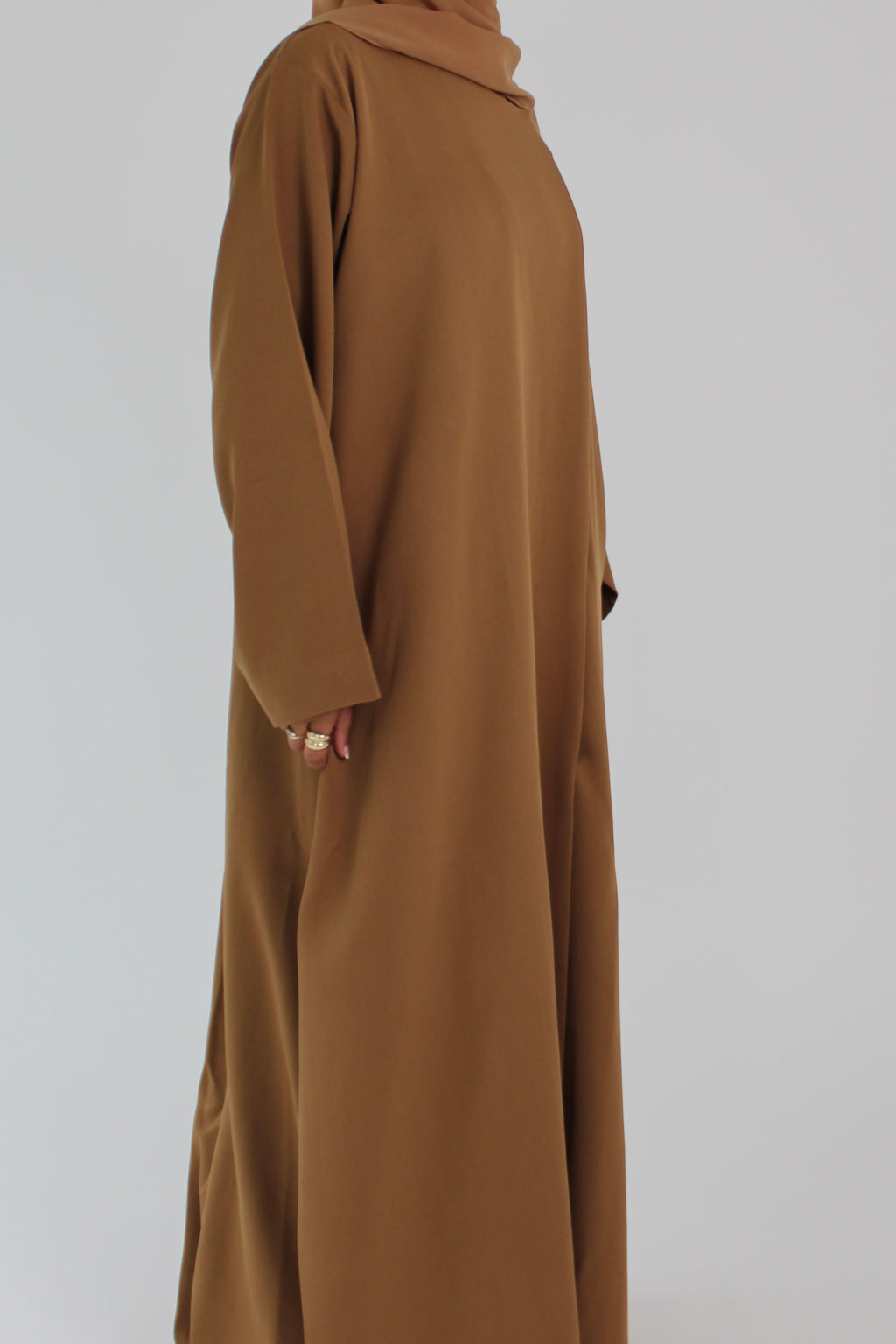 Caramel Camel Draped Coat with Matching Sheila Hijab