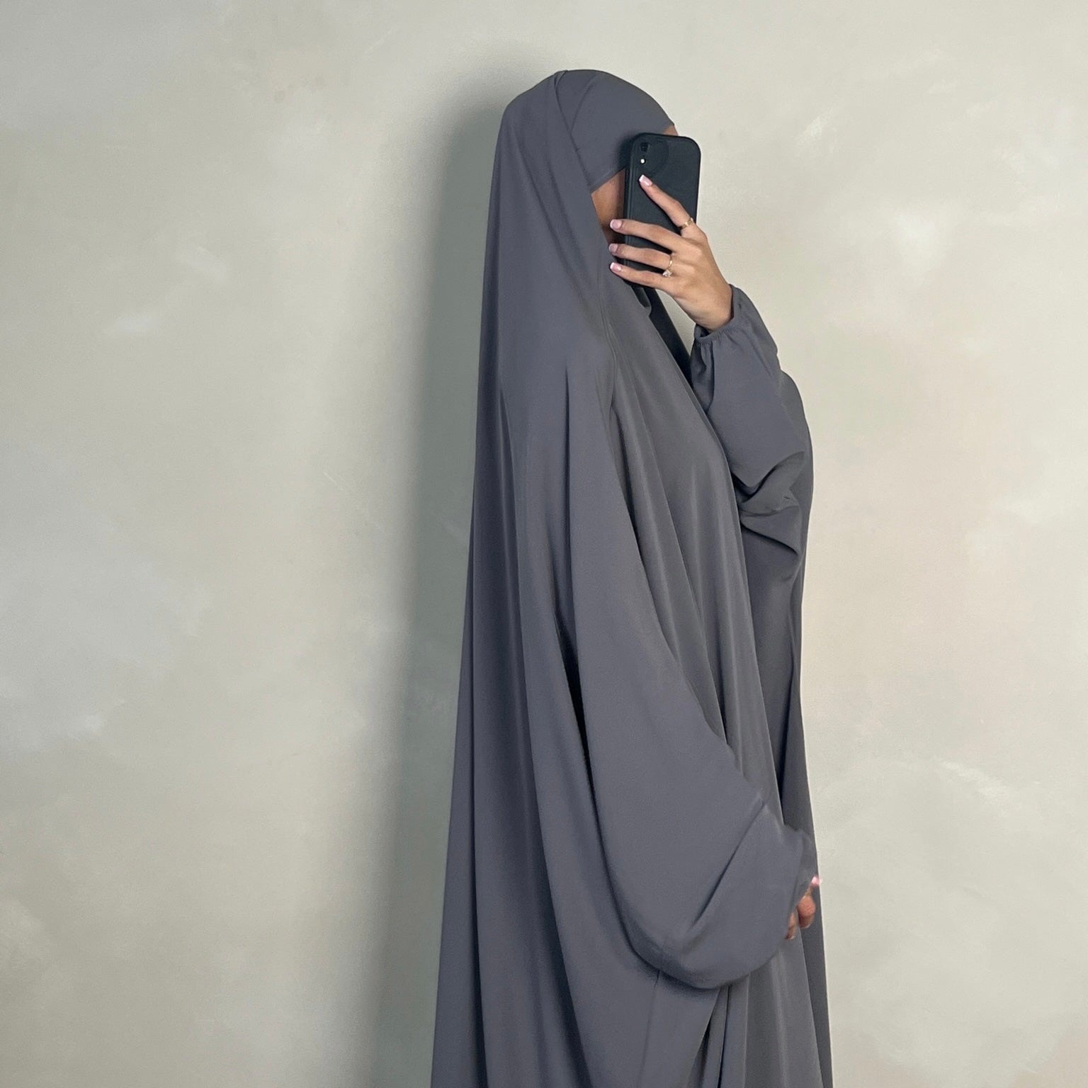 1pc Jilbab with Niqab Ties Light Grey