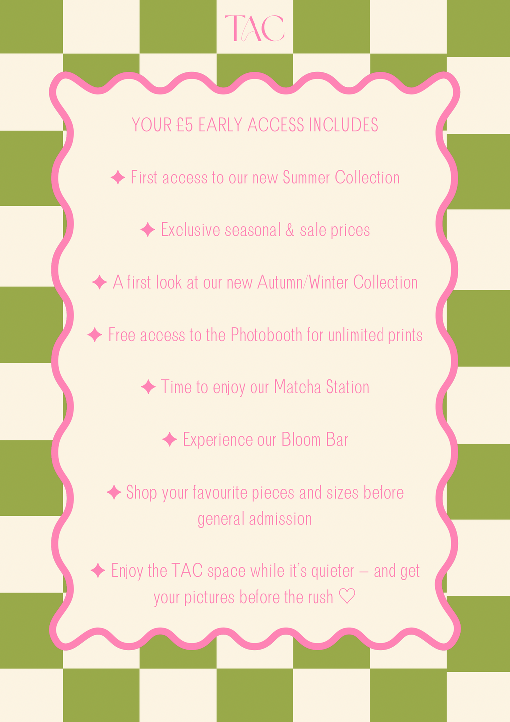 EARLY ACCESS ♡

11AM — 12PM