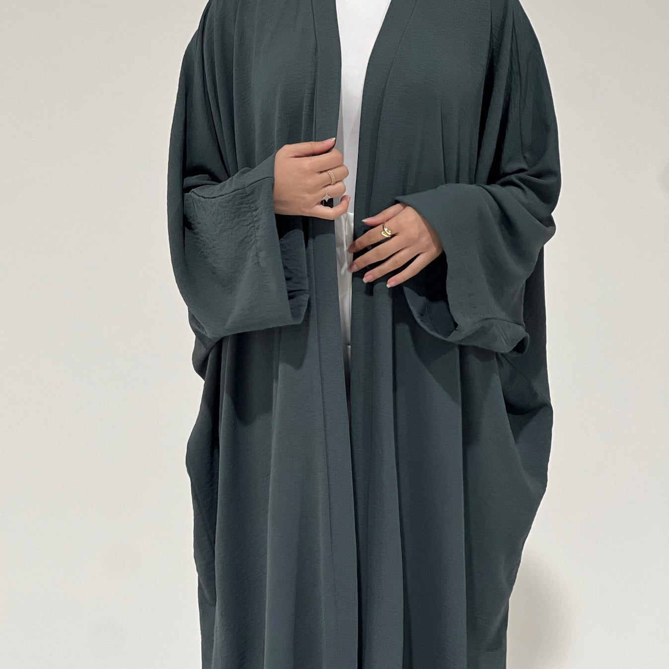 Crepe Flowy Cloak Abaya Teal