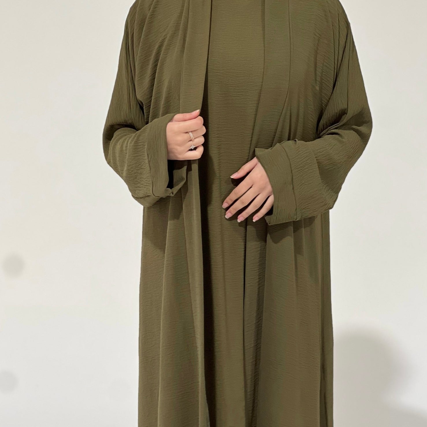 Crepe Abaya Set Olive Green