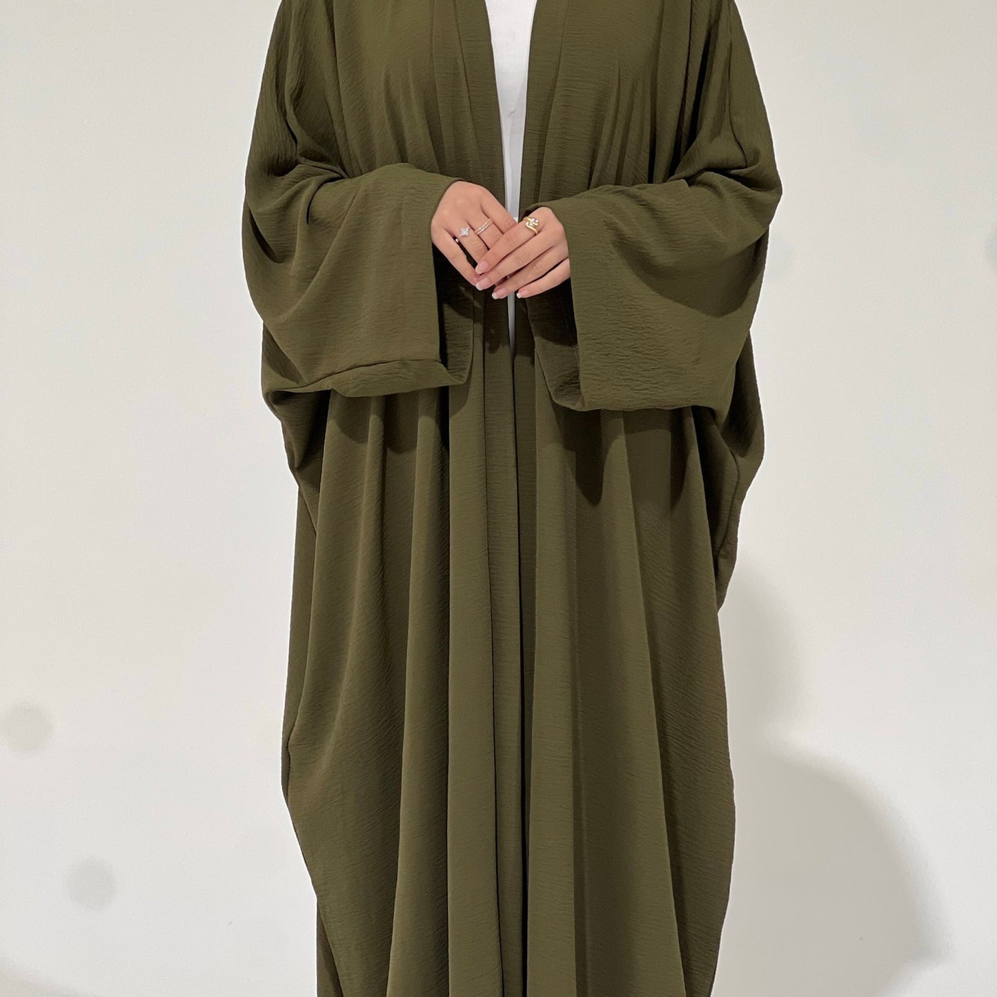 Crepe Flowy Cloak Abaya Olive Green