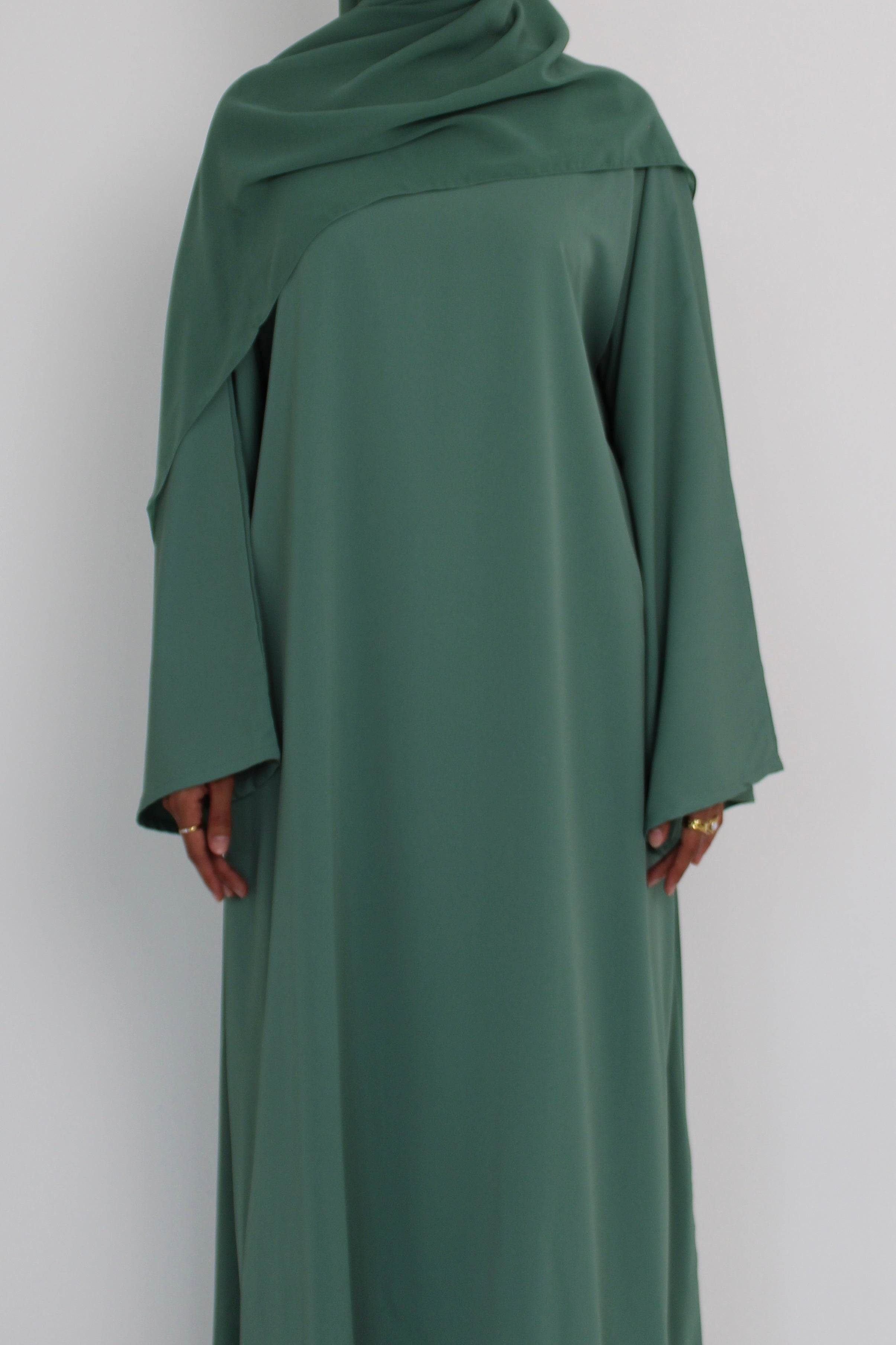 Sage Mist Bell Sleeve Abaya with hijab