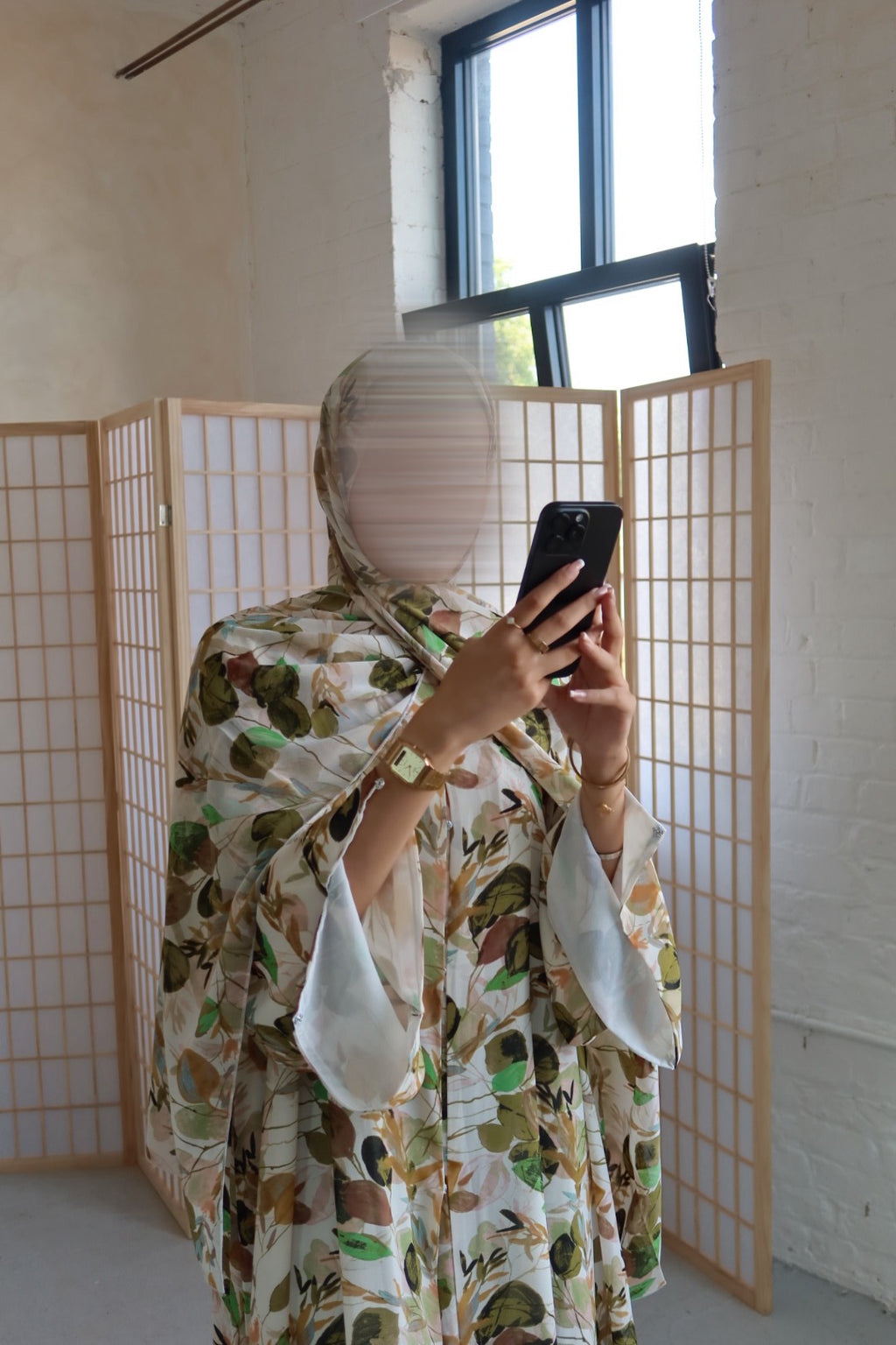 Forest Green print abaya with matching scarf