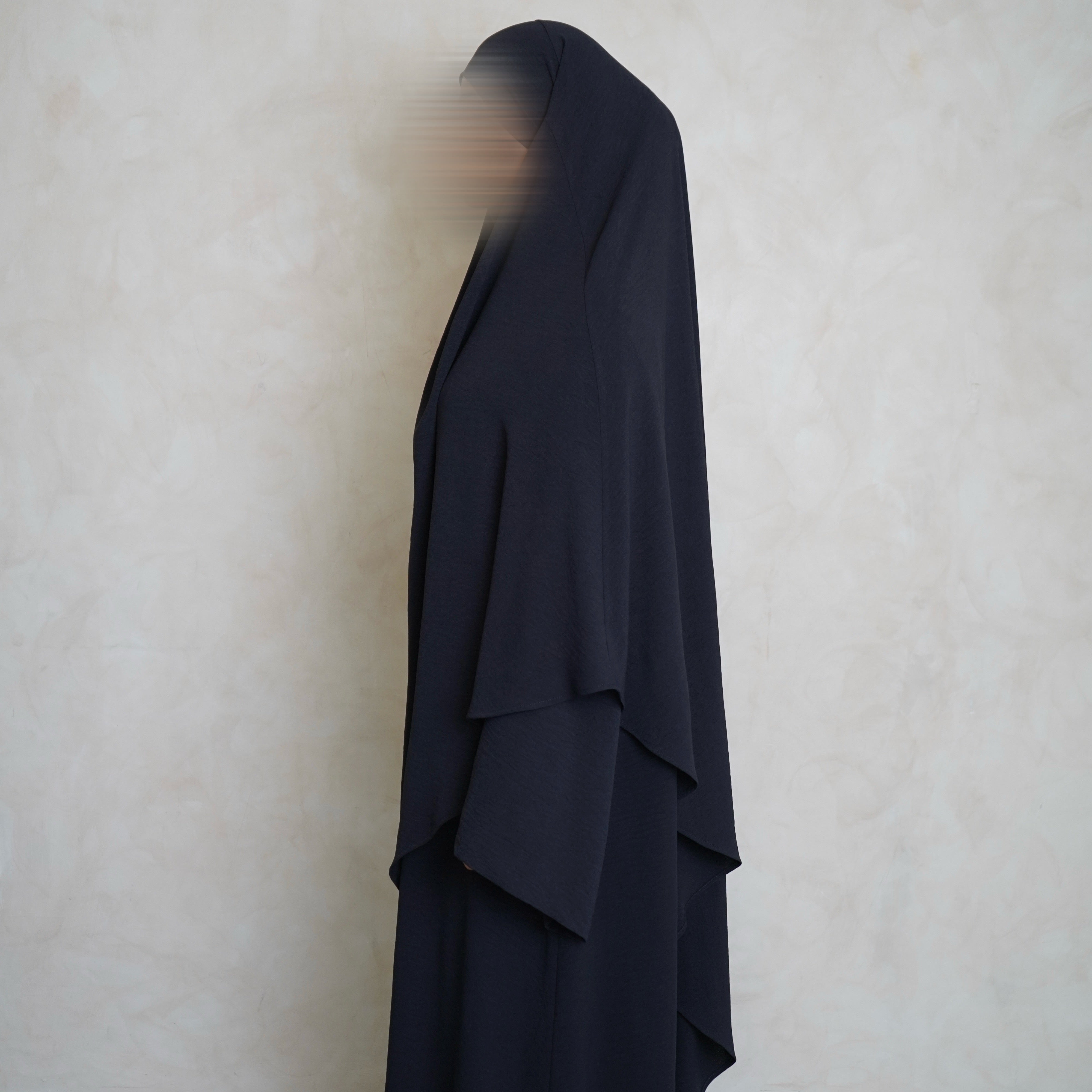 Extra Long Crepe Navy Grey Khimar with Niqab Ties