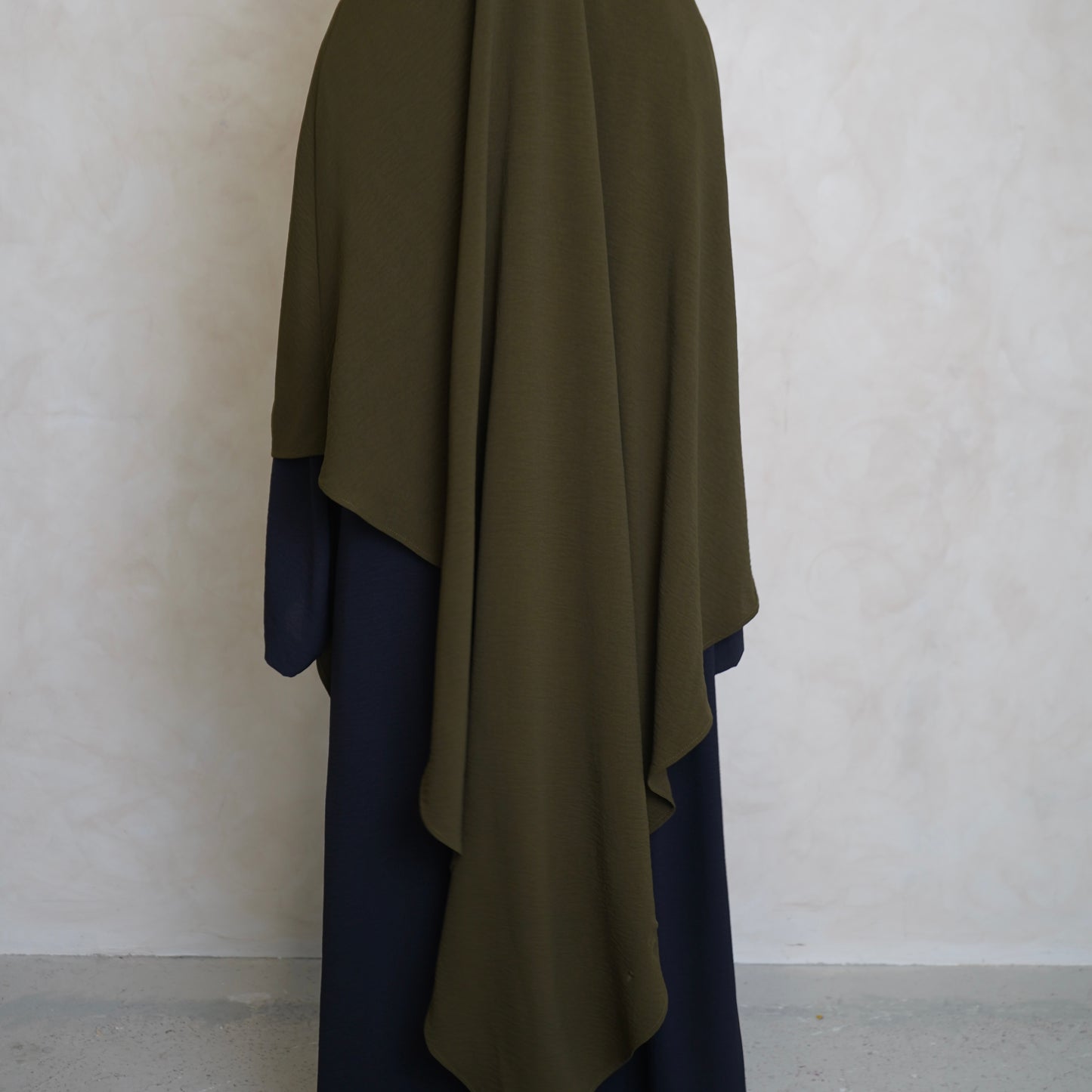 Extra Long Crepe Olive Green Khimar with Niqab Ties