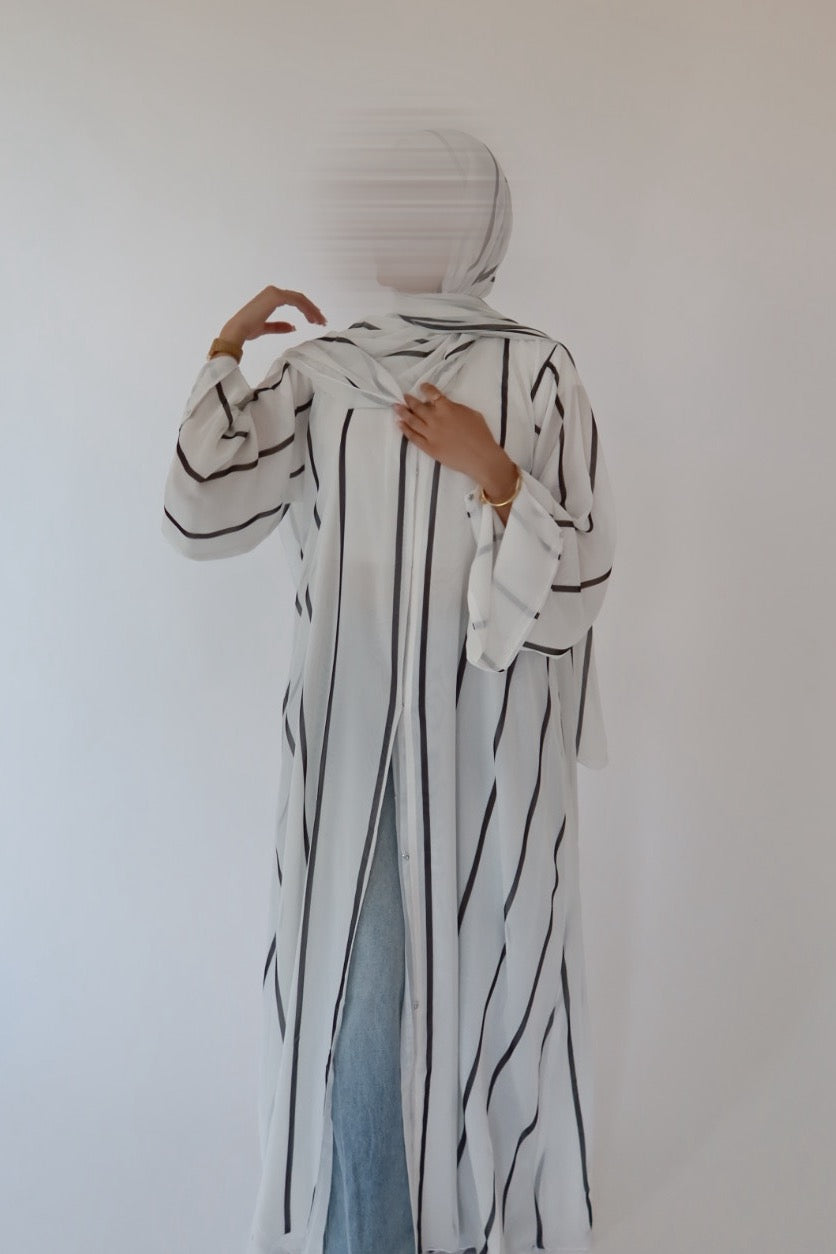 White and Black abaya with matching scarf