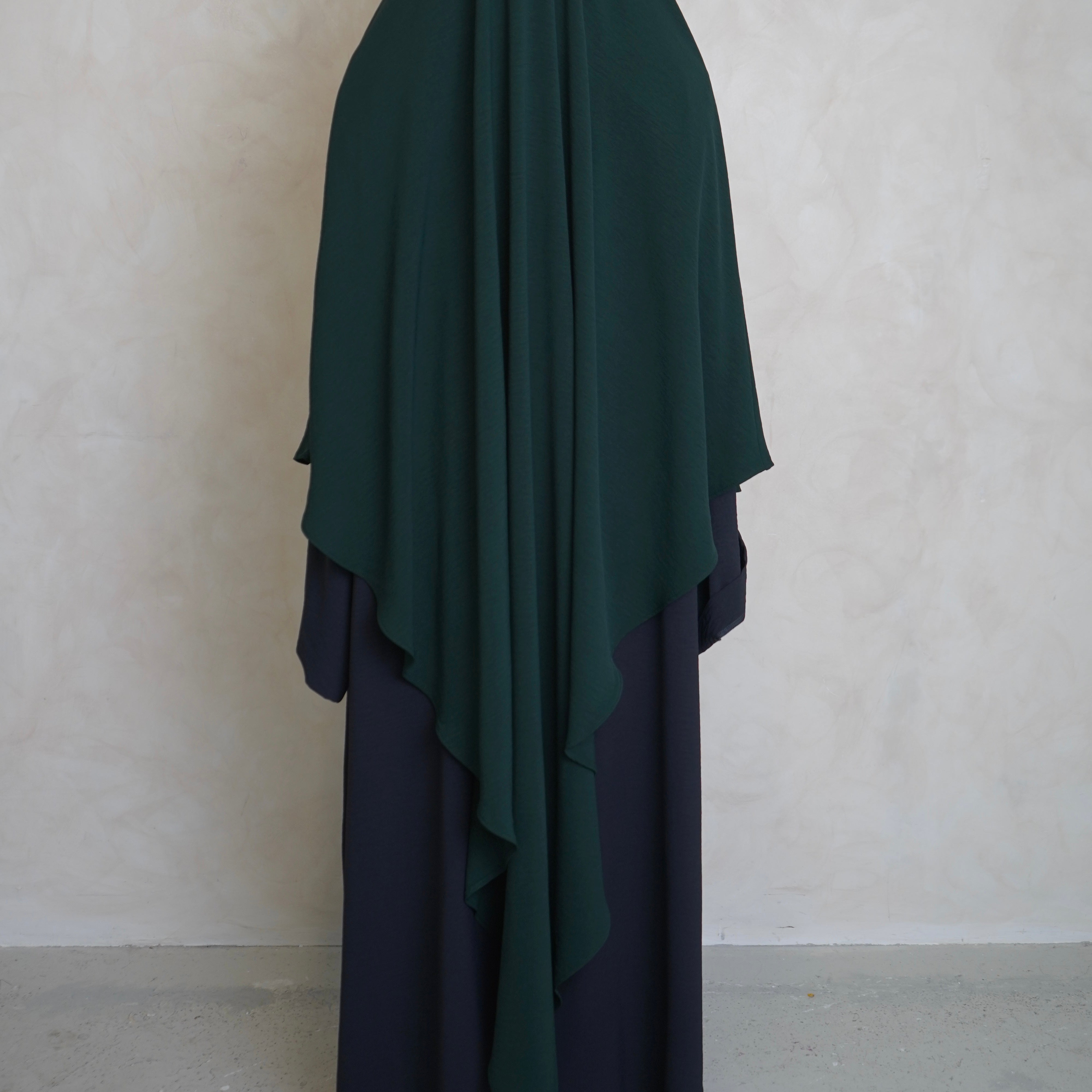 Extra Long Crepe Bottle Green Khimar with Niqab Ties