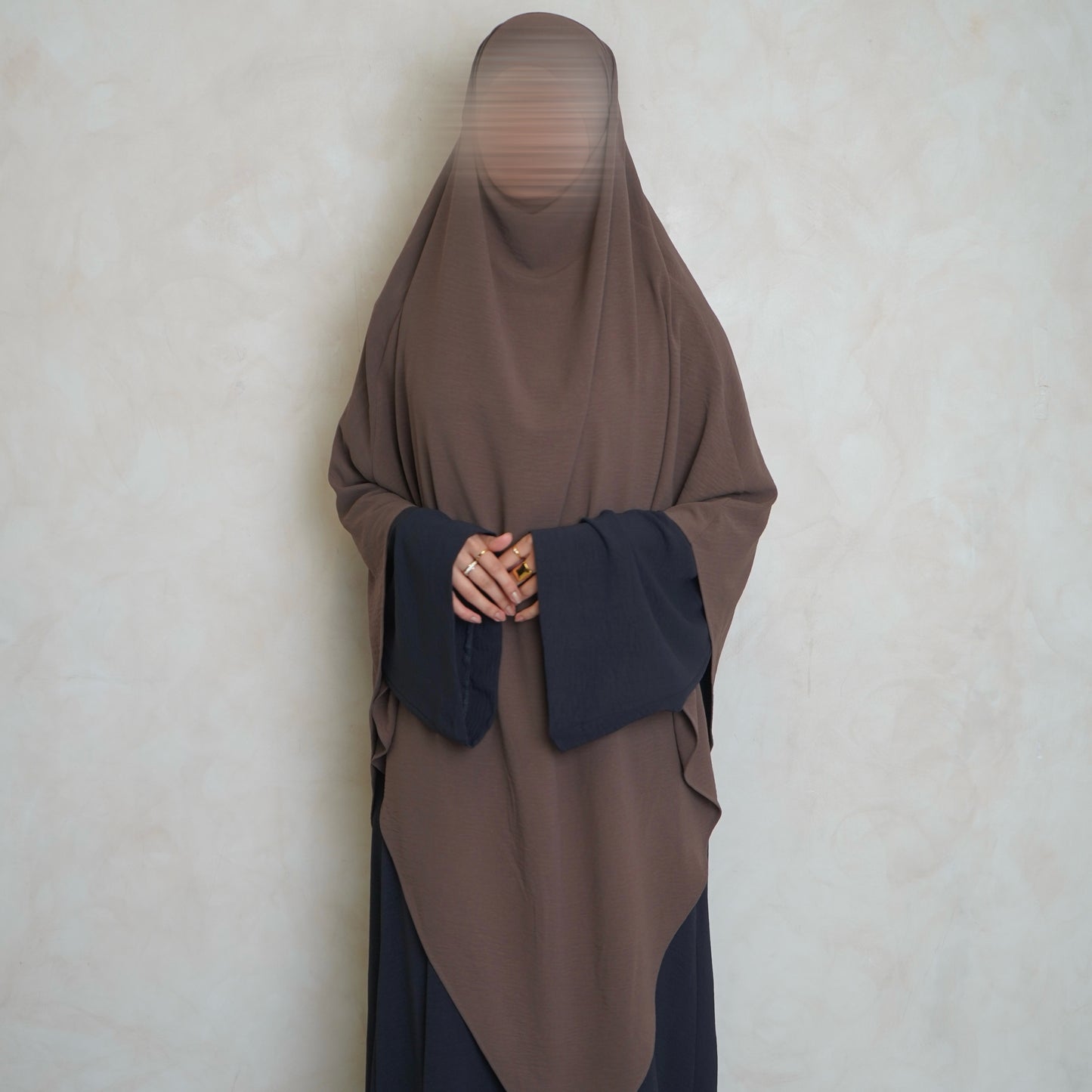 Extra Long Crepe Brown Khimar with Niqab Ties