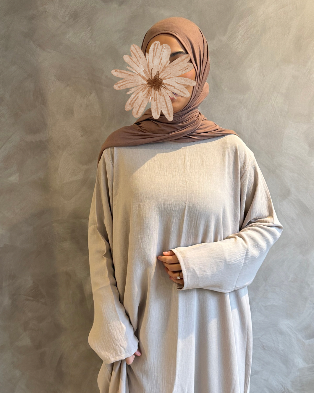 Long Sleeve Slip Dress light beige