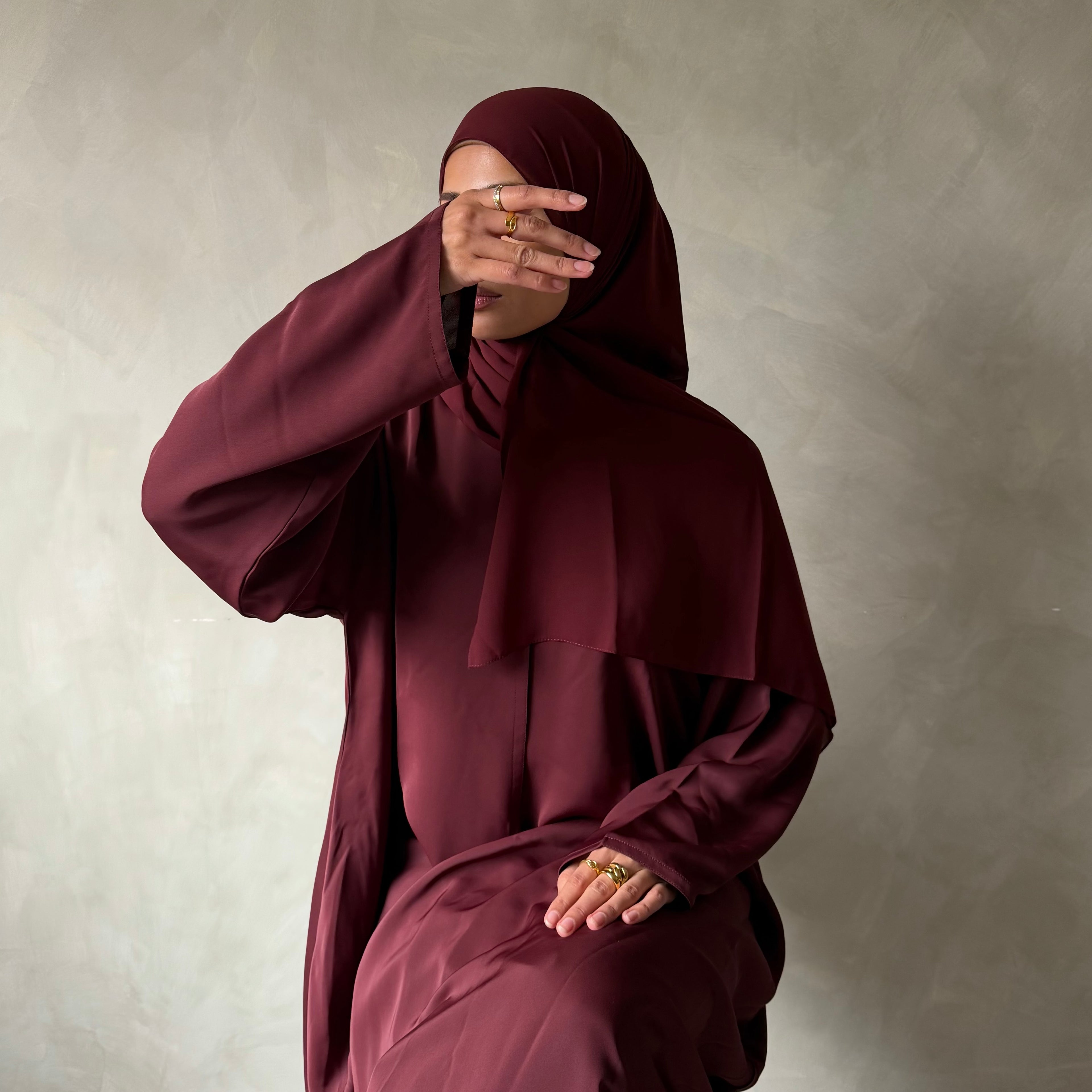 Wine red abaya with sheila headscarf