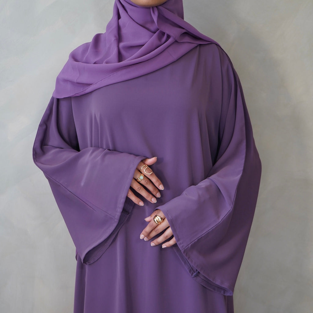 Deep Purple Bell Sleeve Abaya with Sheila Hijab