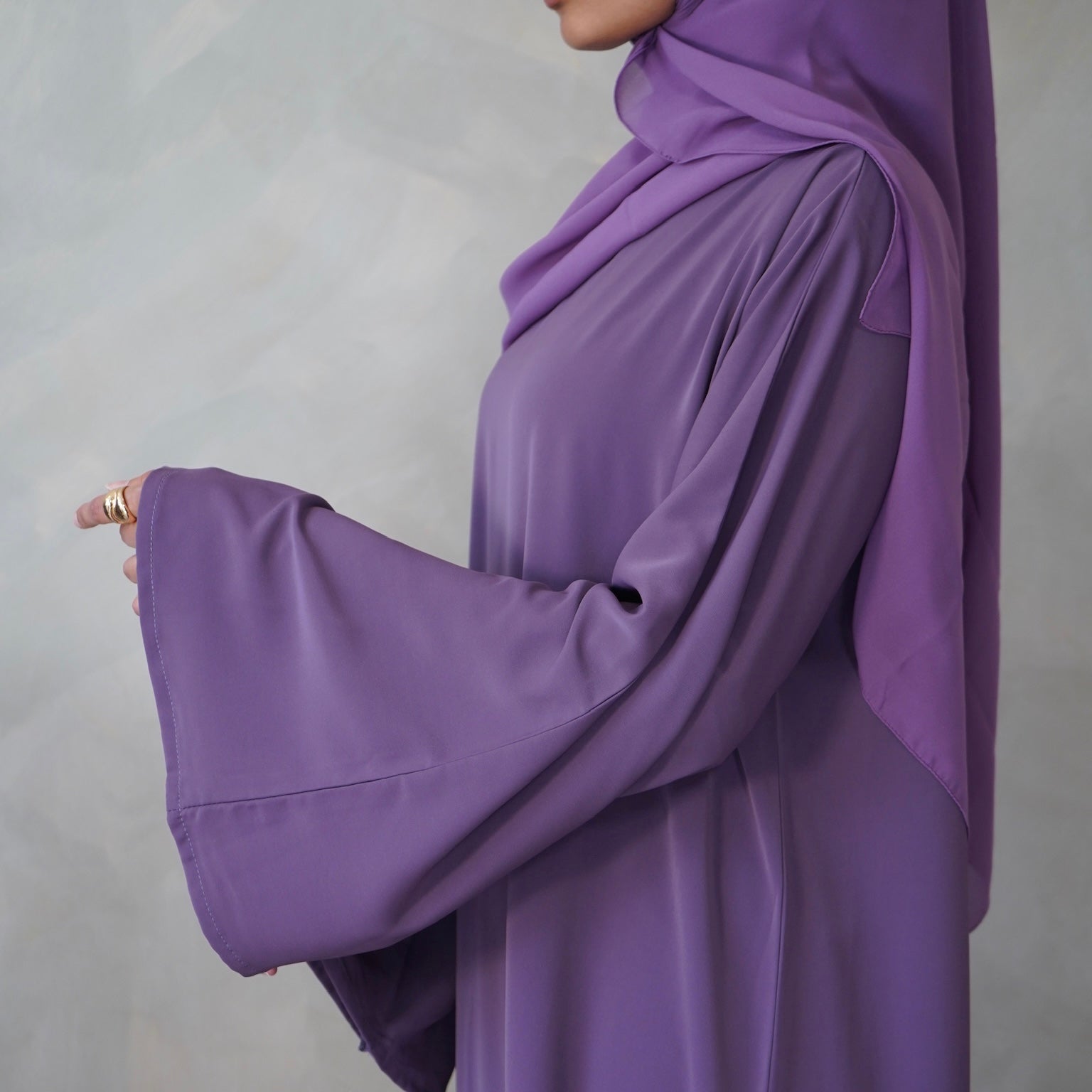 Deep Purple Bell Sleeve Abaya with Sheila Hijab