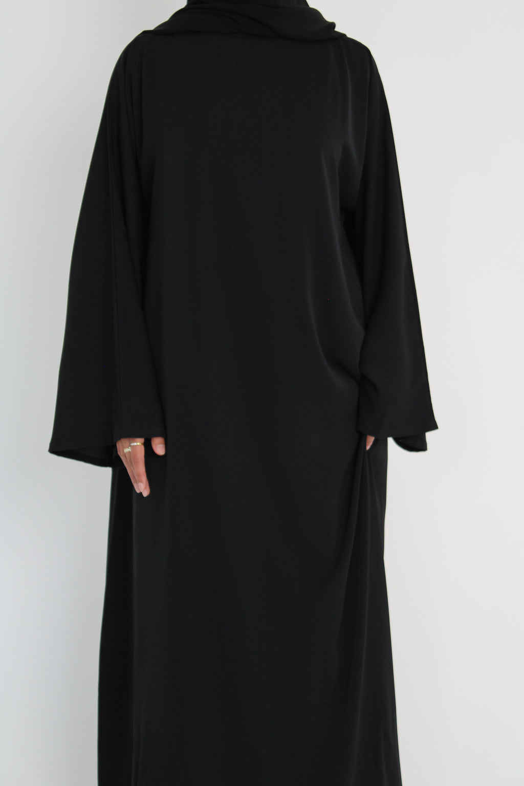 Black Signature Bell Sleeve Abaya with hijab